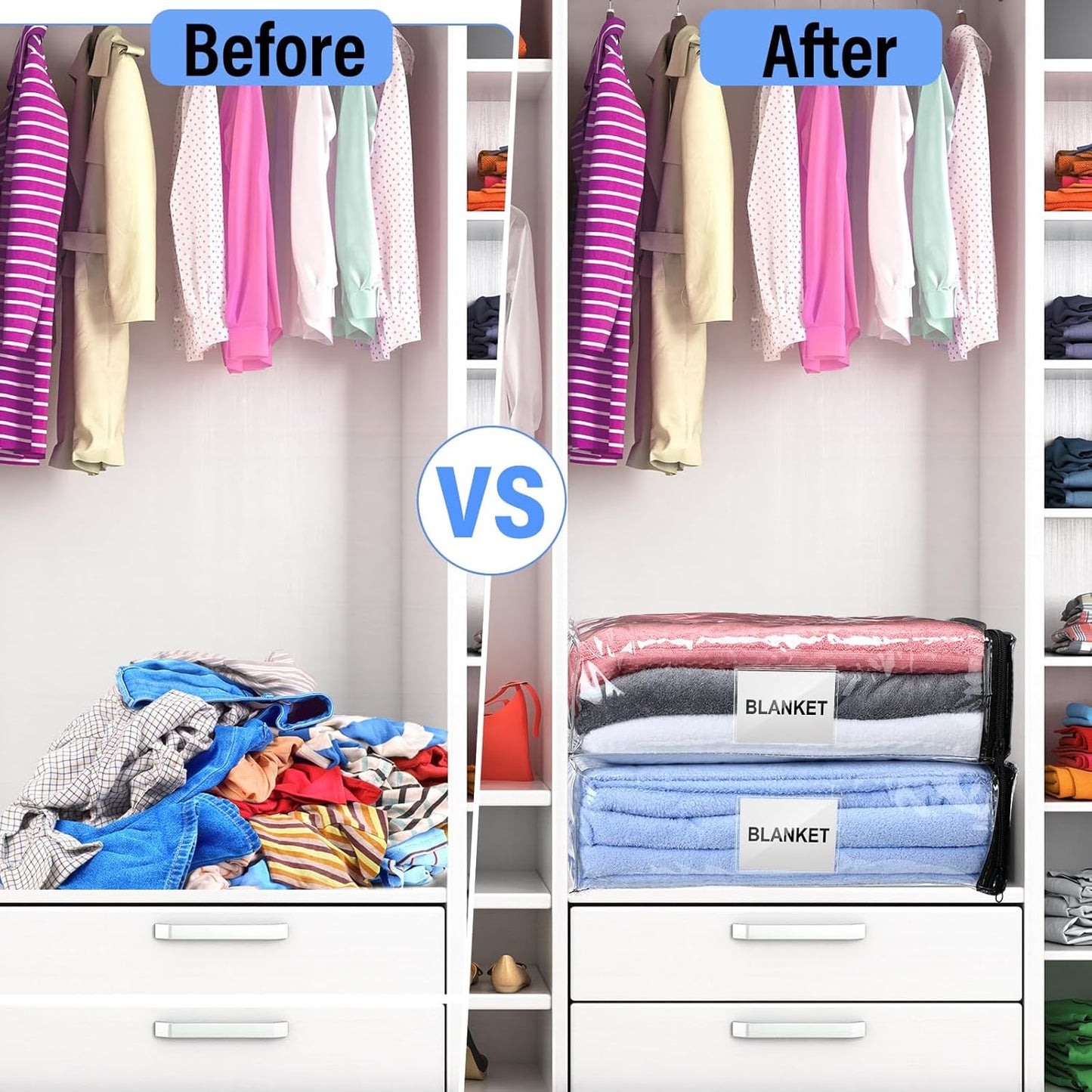 Kenning Set of 20 Clear Vinyl Zippered Storage Bags for Sheet Organizer Plastic Sweater Bags with Handle Pocket for Bed Blanket Throw Pillow Toys(Black,11 x 15 x 4 Inch)