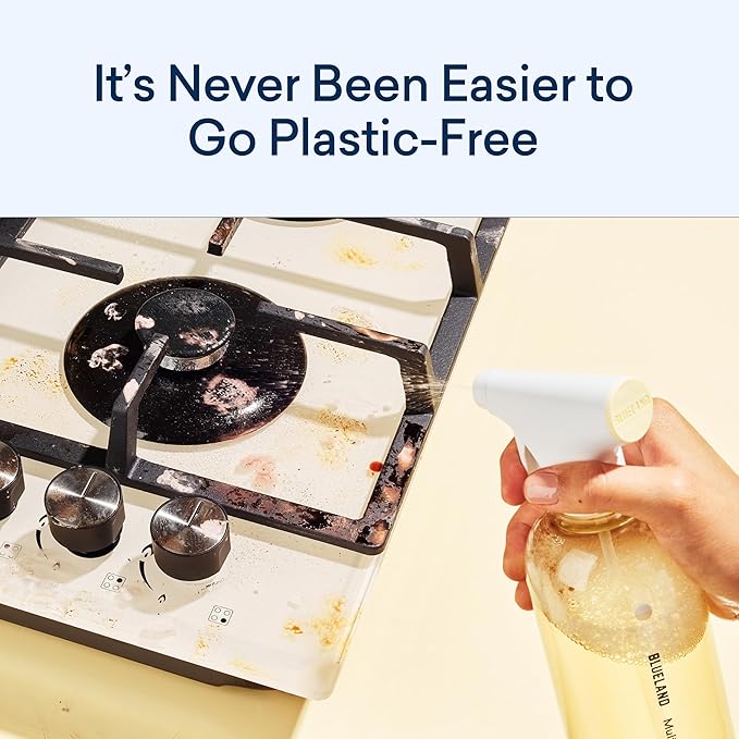 BLUELAND Multi-surface Cleaner, Starter Set, Fresh Lemon Scent, Spray Bottle with 4 Refill Tablets, All-Purpose, Eco-Friendly Cleaning Supplies, 4 x 24 Fl oz