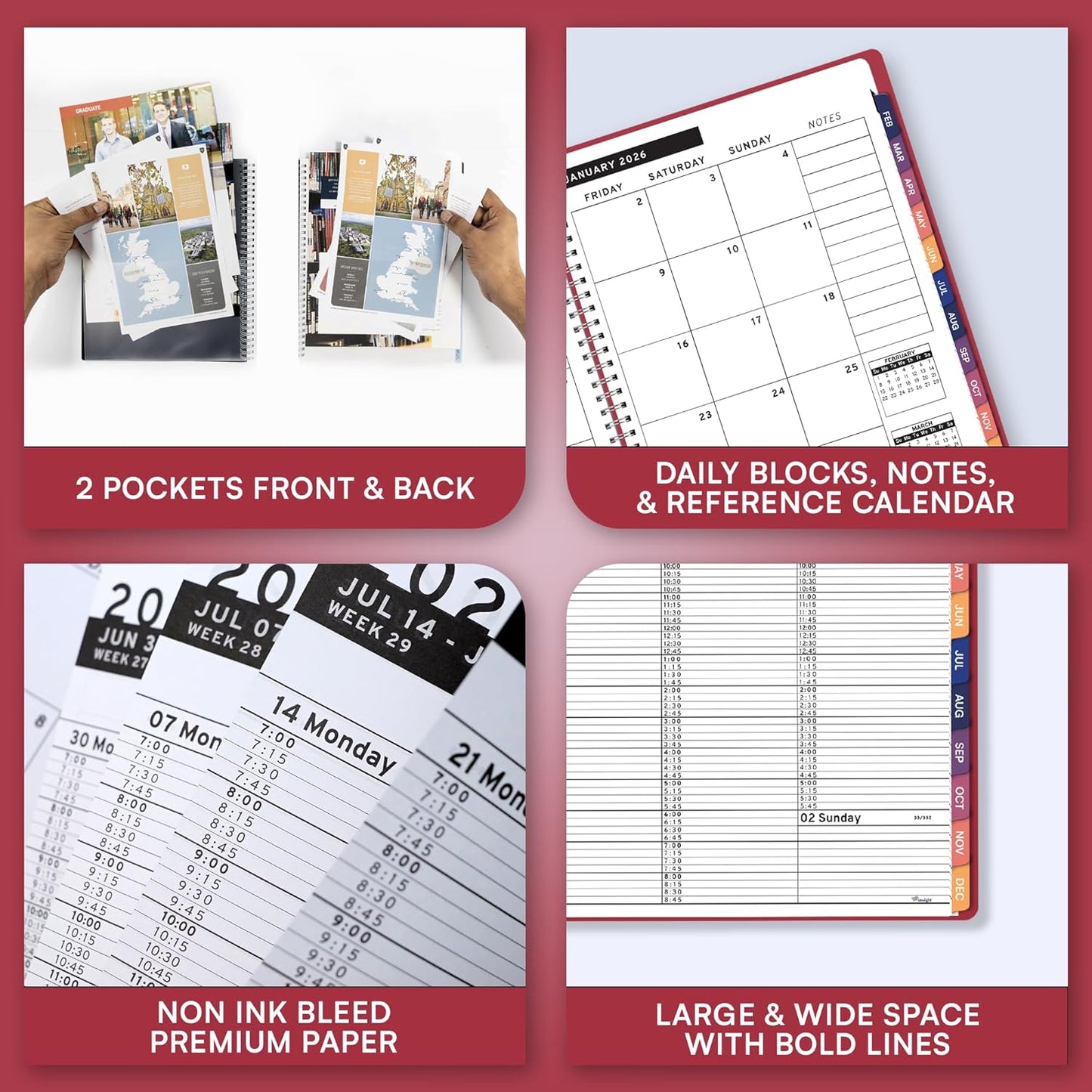 Ensight 2026 Appointment Book and Planner 8.5" x 11" Large Hourly Weekly Daily Schedule Book with Tabs, 15 Minute Time Slots, Maroon Calendar Organizer Jan 2026–Dec 2026 Appointment Planner - Maroon