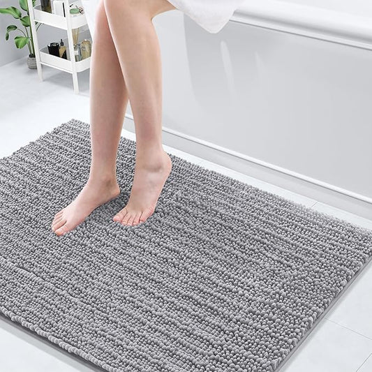 Arotive Luxury Chenille Bathroom Rug Mat, Extra Soft Thick Absorbent Shaggy Bath Rugs, Non-Slip Machine Wash Dry, Plush Bath Mats for Bathroom, Shower and Tub, 47x32, Grey