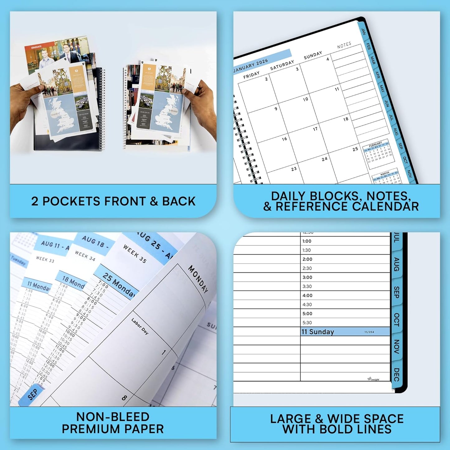 Ensight 2026 Appointment Book and Planner 6.5" x 8.5" Large Hourly Weekly Daily Schedule Book with Tabs, 30 Minute Time Slots, Blue Calendar Organizer Jan 2026–Dec 2026 Appointment Planner - Blue