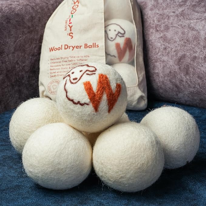 Woolly’s Wool Dryer Balls (Pack Of 6) | 100% Pure New Zealand Wool | Reduces Drying Time up to 40% | Chemical-Free Fabric Softener