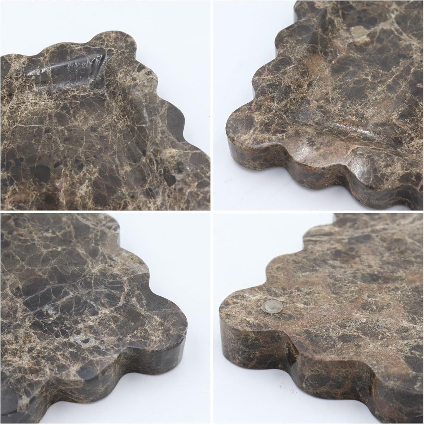 Square Marble Decorative Tray with Scalloped Edge, Luxury Natural Stone Bathroom Vanity Tray, Dresser Top Perfume Coffee Home Kitchen Sink Tray, Key Trinket Ring