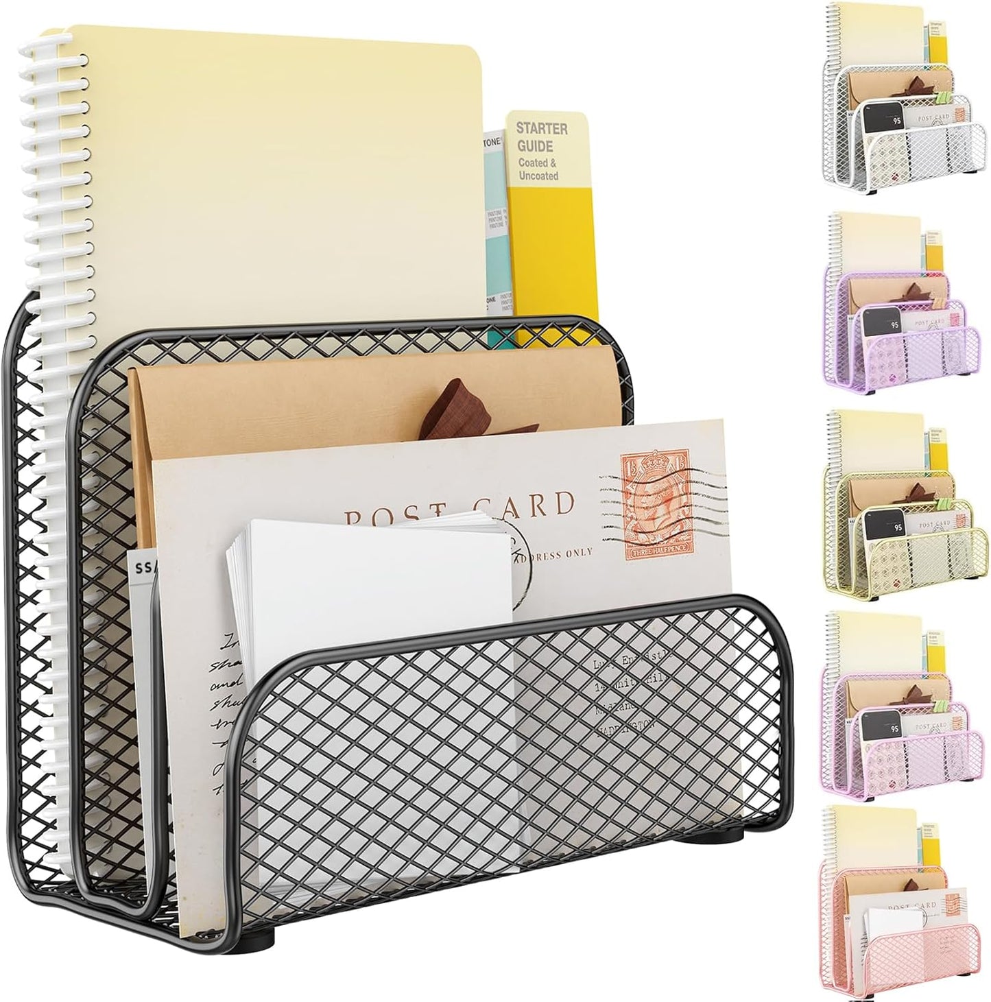 gianotter Mail Organizer Countertop, Metal File Holder with 3-Slot, Bill Organizer for Office Receipts and Letter Paper Storage (Black)