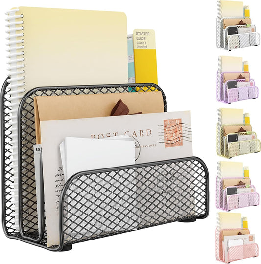 gianotter Mail Organizer Countertop, Metal File Holder with 3-Slot, Bill Organizer for Office Receipts and Letter Paper Storage (Black)