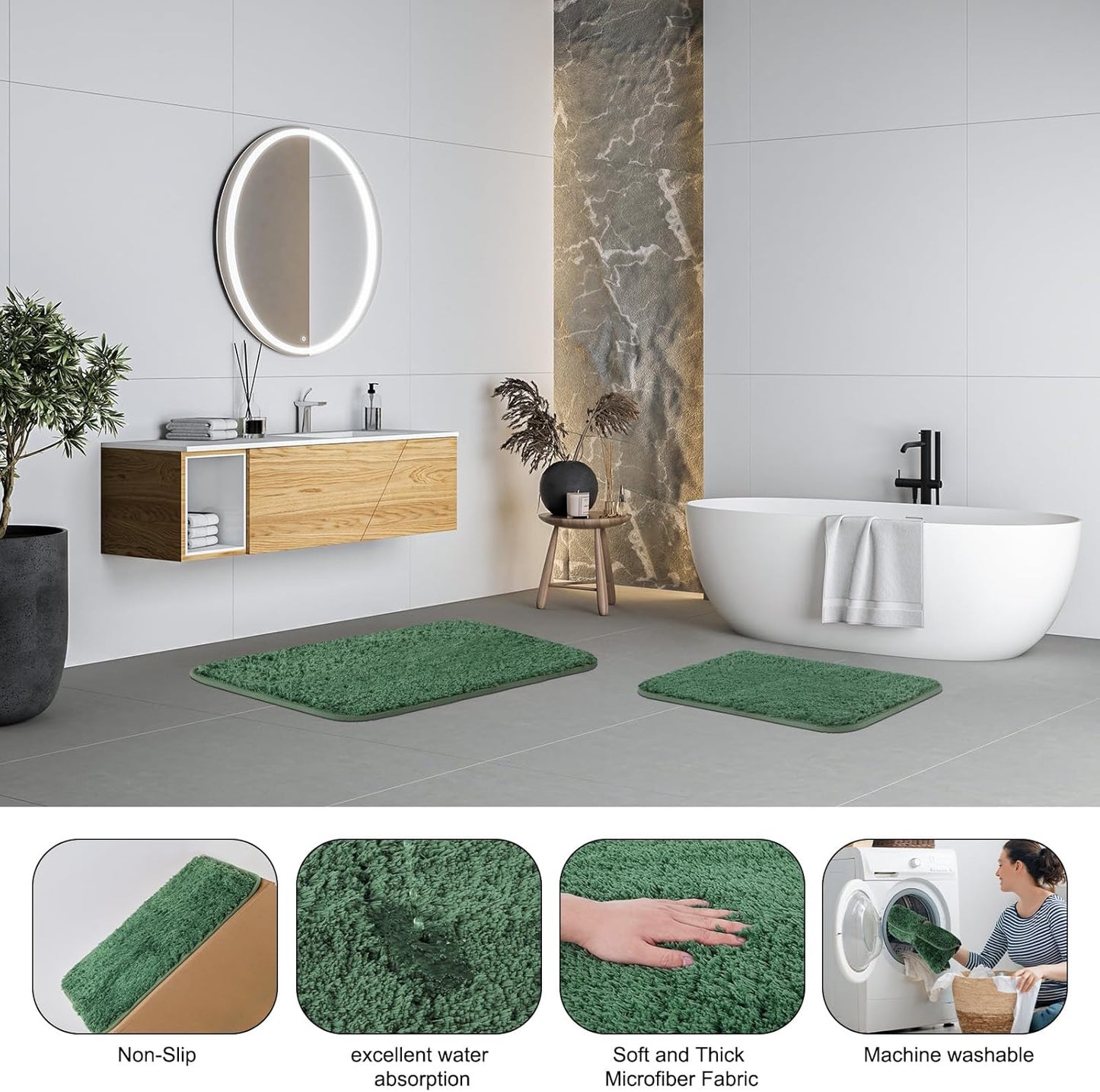 Bathroom Accessories Set - 24PCS Bathroom Set with Shower Curtain and Rugs, Trash Can, Toilet Brush Holder Set & Soap Dispenser – Stylish & Functional Bath Decor for Home, Apartment, Green