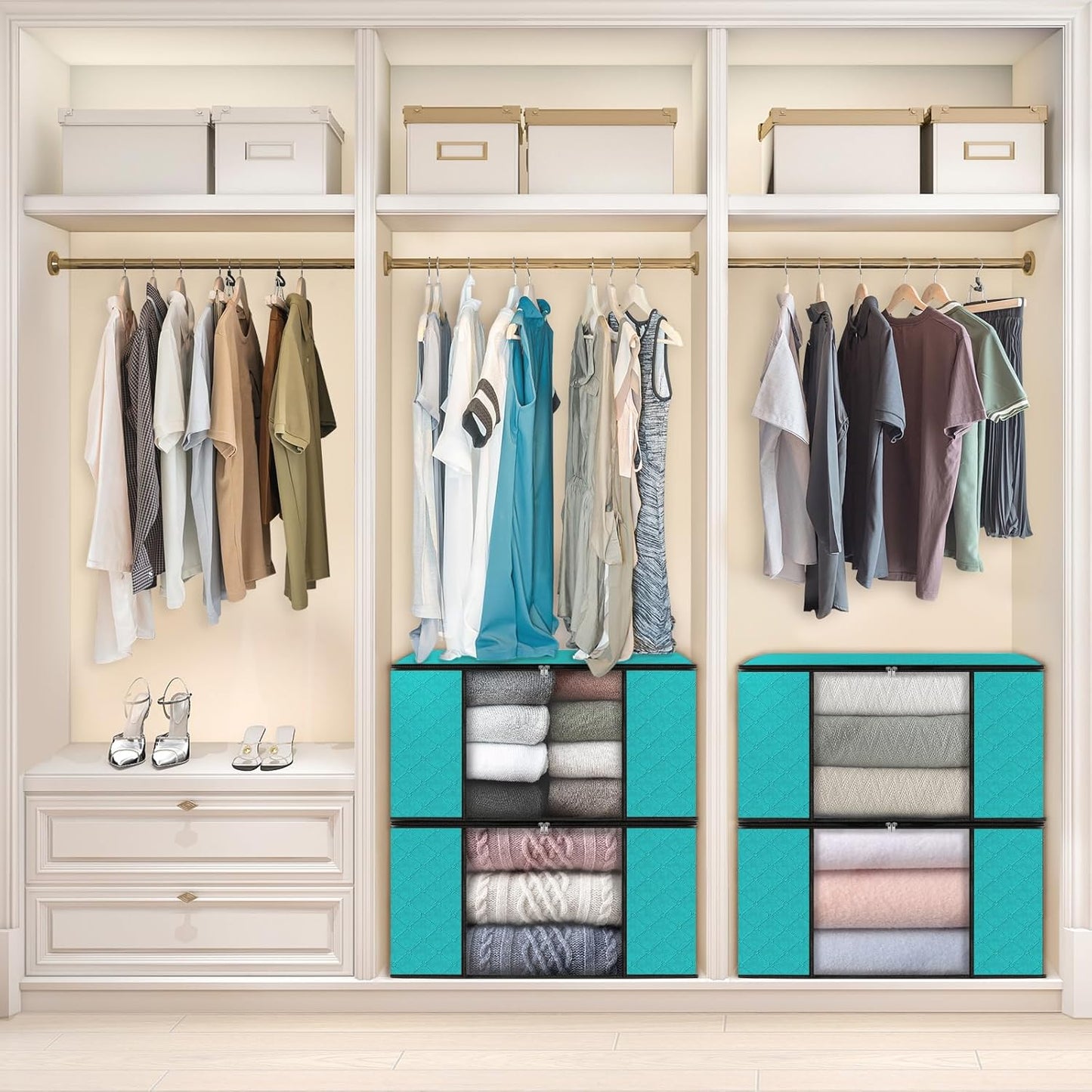 Fab totes Storage Bags,Clothes Blanket Storage Bins Foldable Closet Organizers with Reinforced Handle for Home Dorm Storage and Organization,Fabric Bags for Organizing Sheets,Clothing (Green,4 Pack)