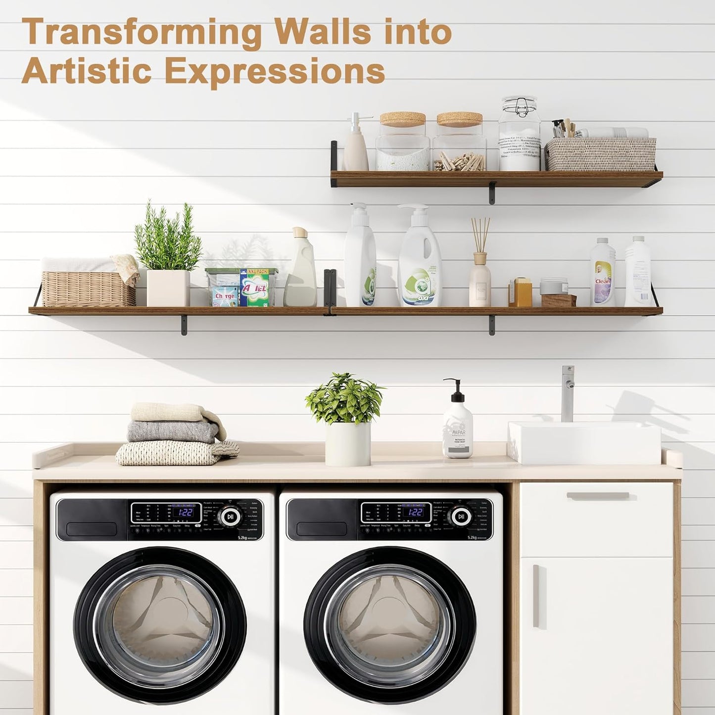 Fun Memories Long Wall Shelves for Bedroom, Set of 3 Large 40-Inch Floating Bookshelves, Rustic Wood Display Shelf for Home and Office (Walnut)