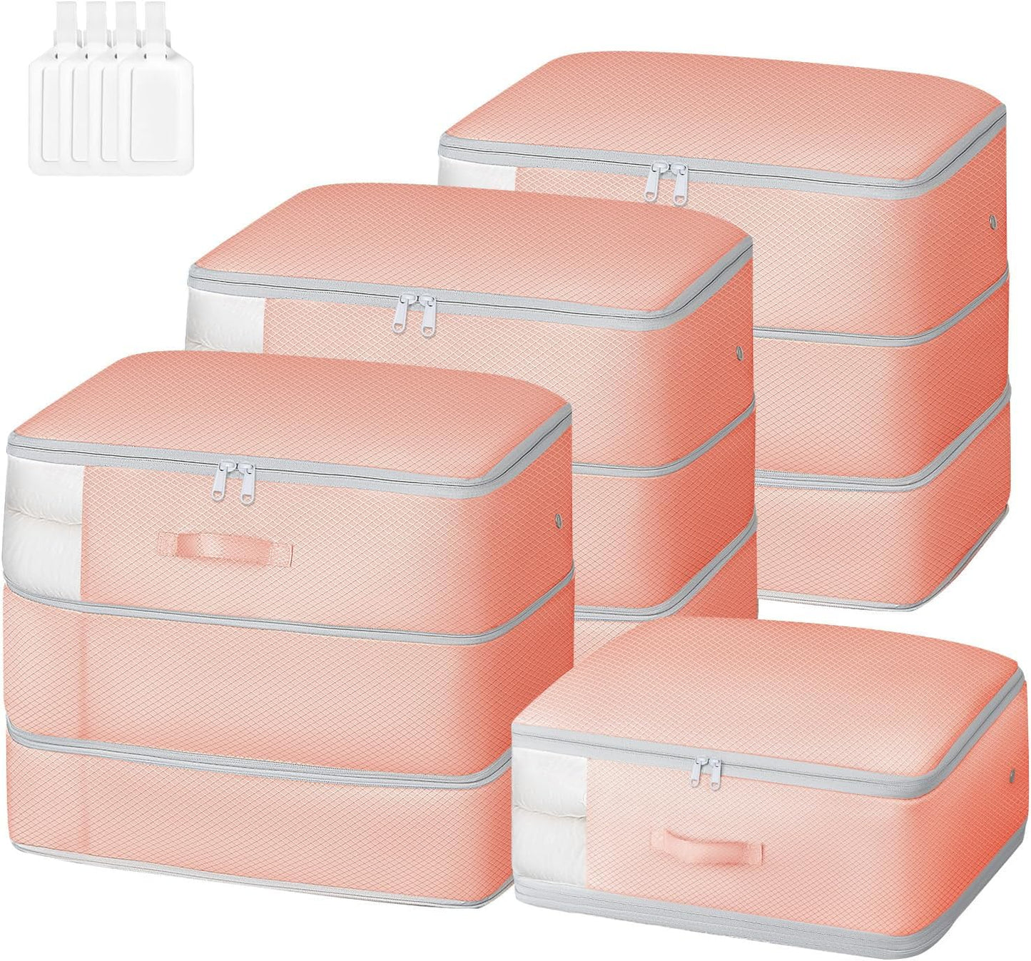 Comforter Storage Bag - Large Capacity Blanket Storage Bags 3-Layer Ultra Space Saving Self Compression Organizer, Washable Compression Bags for Storage Comforter Blanket, 4-Pack, Pink