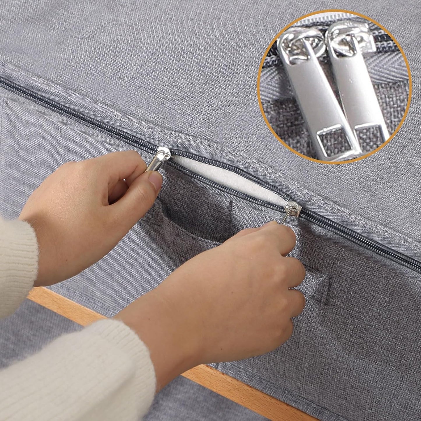 Under the Bed Storage Bins, 31.5 x 15.7 x 5.9 Inch Closet Organizers with Reinforced Handles for Blanket, Sheets, Pillows, Towels, Shoes, Grey, 3 Pack