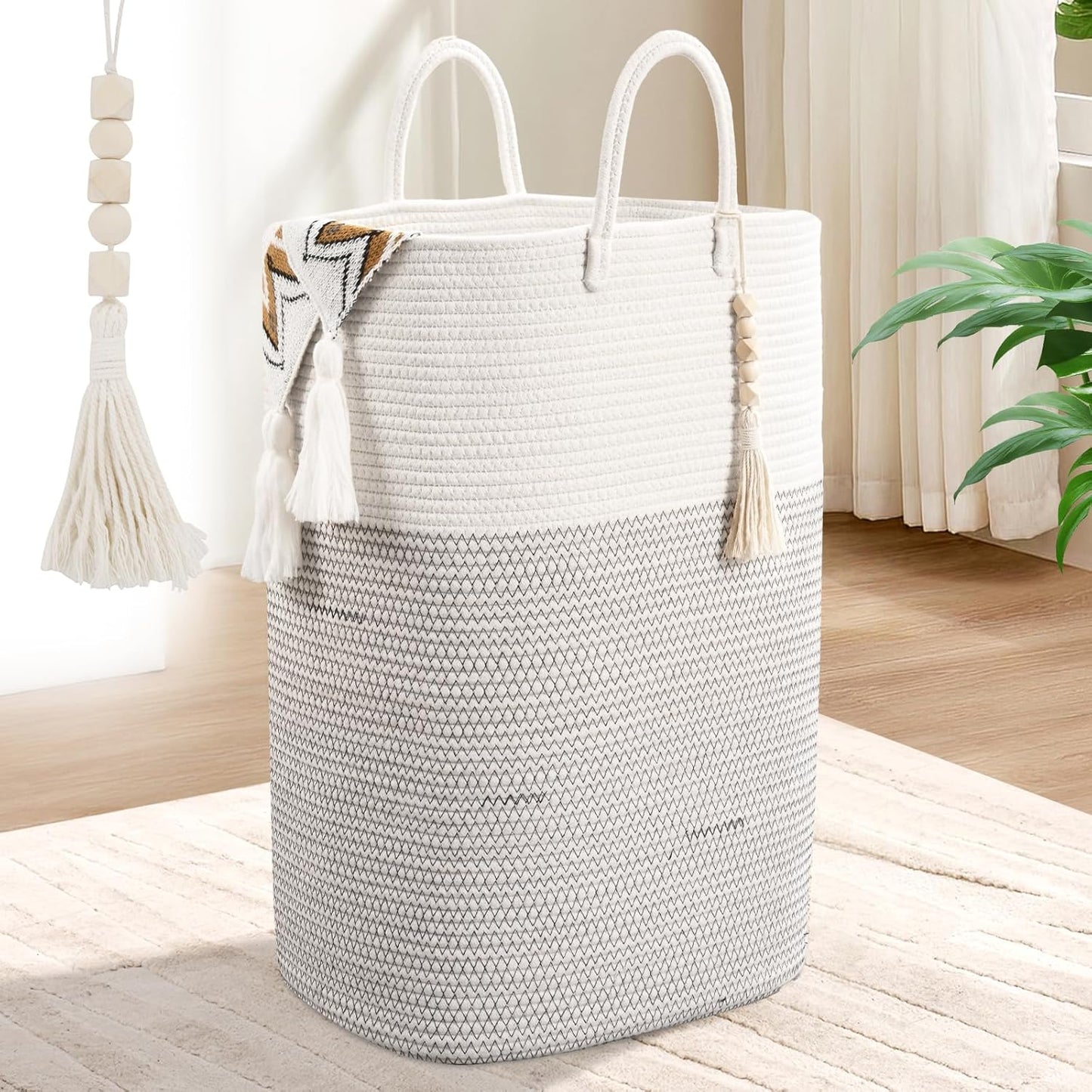 Woven Laundry Basket for Clothes, 65L Large Rectangle Laundry Hampers, Nursery Storage Basket for Toys, Tall Dirty Clothes Hamper for Bedroom Aesthetic, Bathroom, Laundry Room