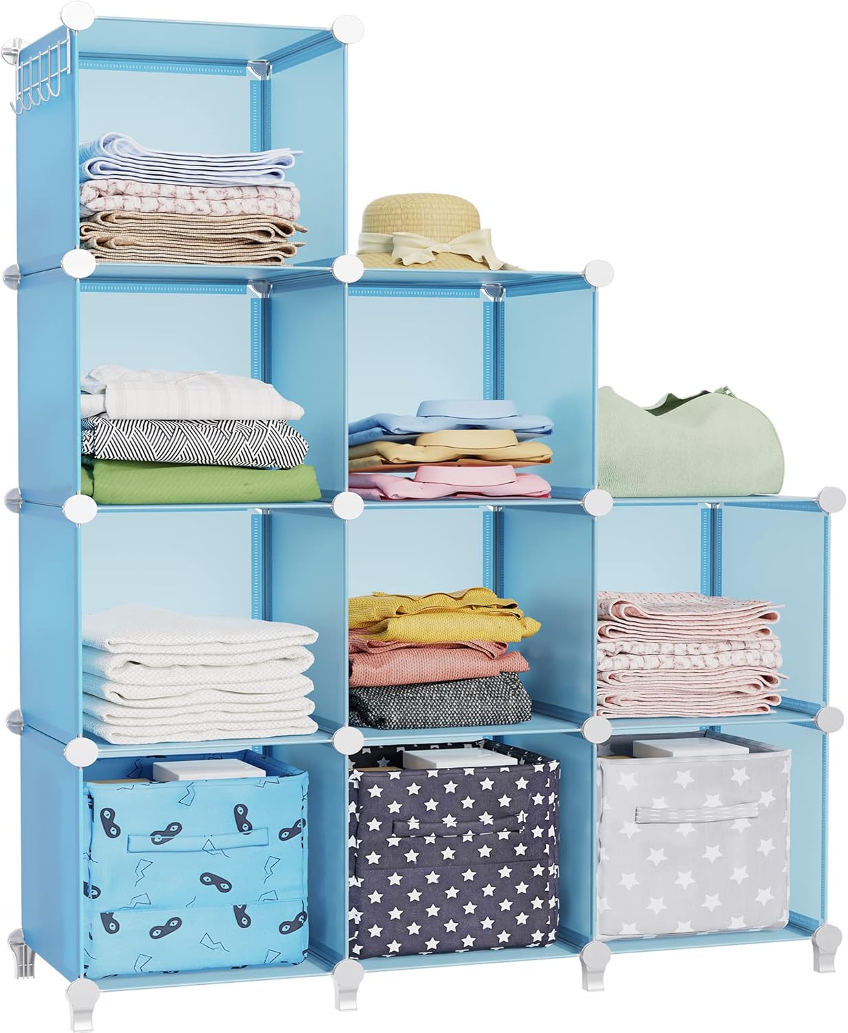 HOMIDEC Closet Organizers and Storage, 9 Cube Storage Organizer, Portable Closet Organizer Cubes Shelves for Clothes, Bedroom, Wardrobe, Kids Room, Bathroom, Blue