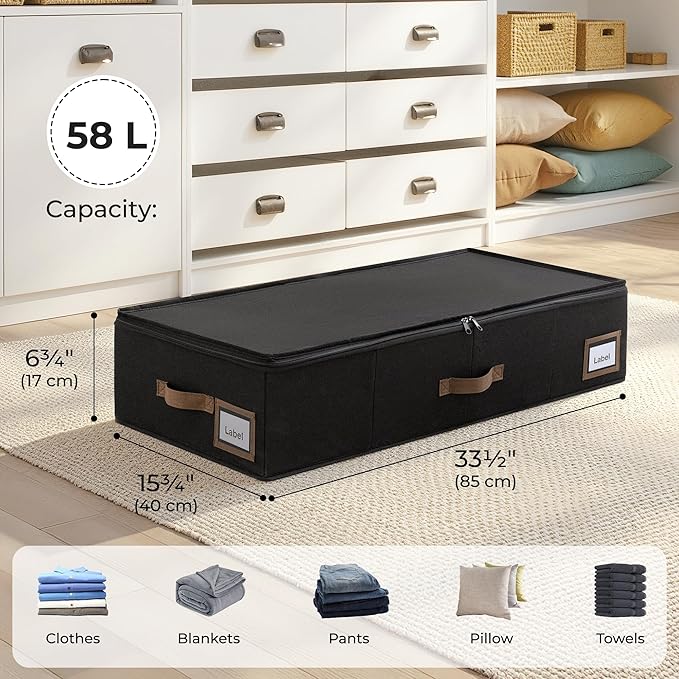 GRANNY SAYS 2 Pack Under Bed Storage, Underbed Organizer with Zipper Lid for Bedroom, Black Clothing Storage Bins for Blankets, Clothes, Shoes