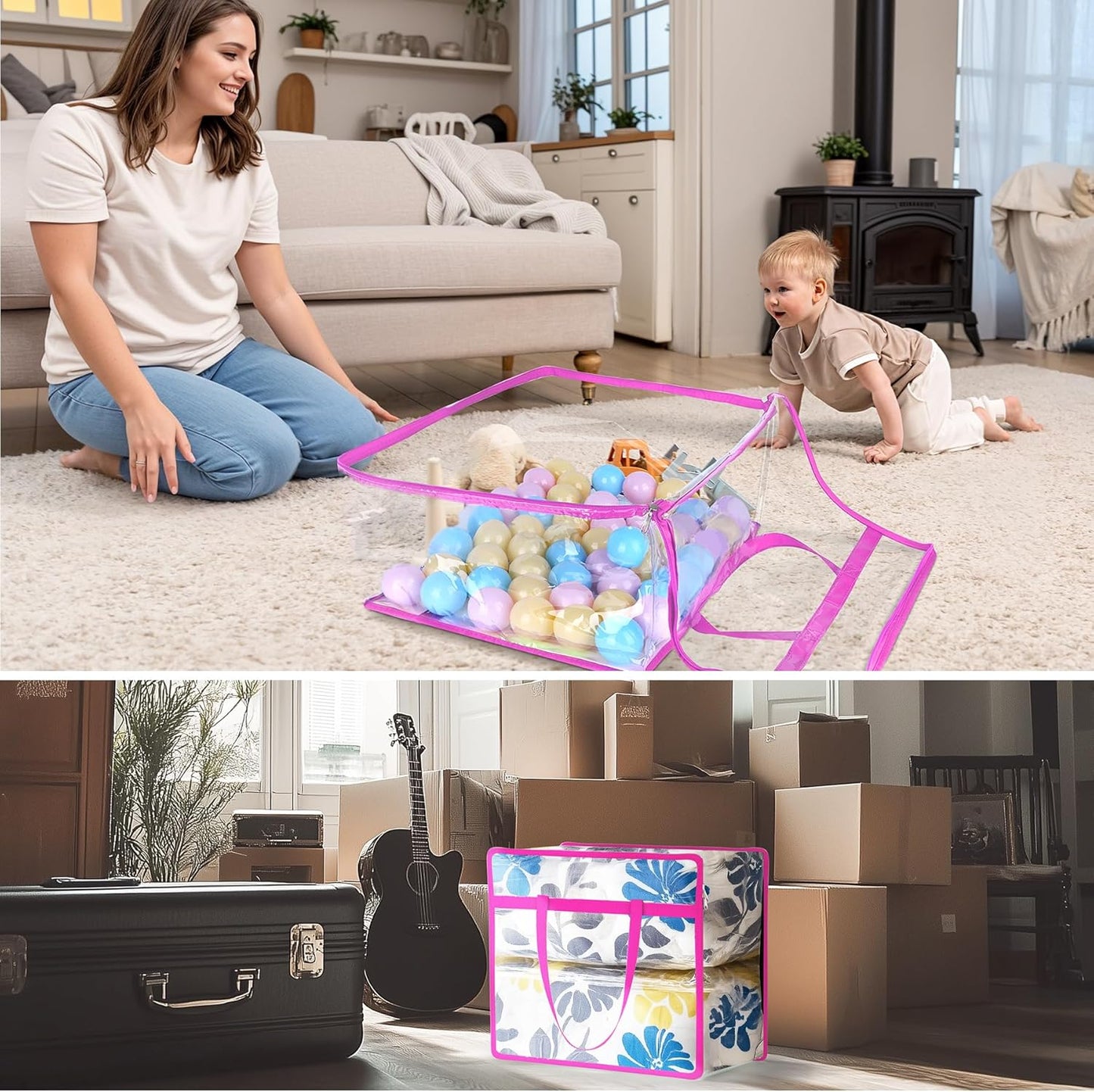 Budding Joy Clear Zippered Storage Bags for Clothes,40L Closet Organizers and Storage Containers Vinyl Moving Bag for Bedding, Linen, Blankets, Comforters, Clothing & Toys