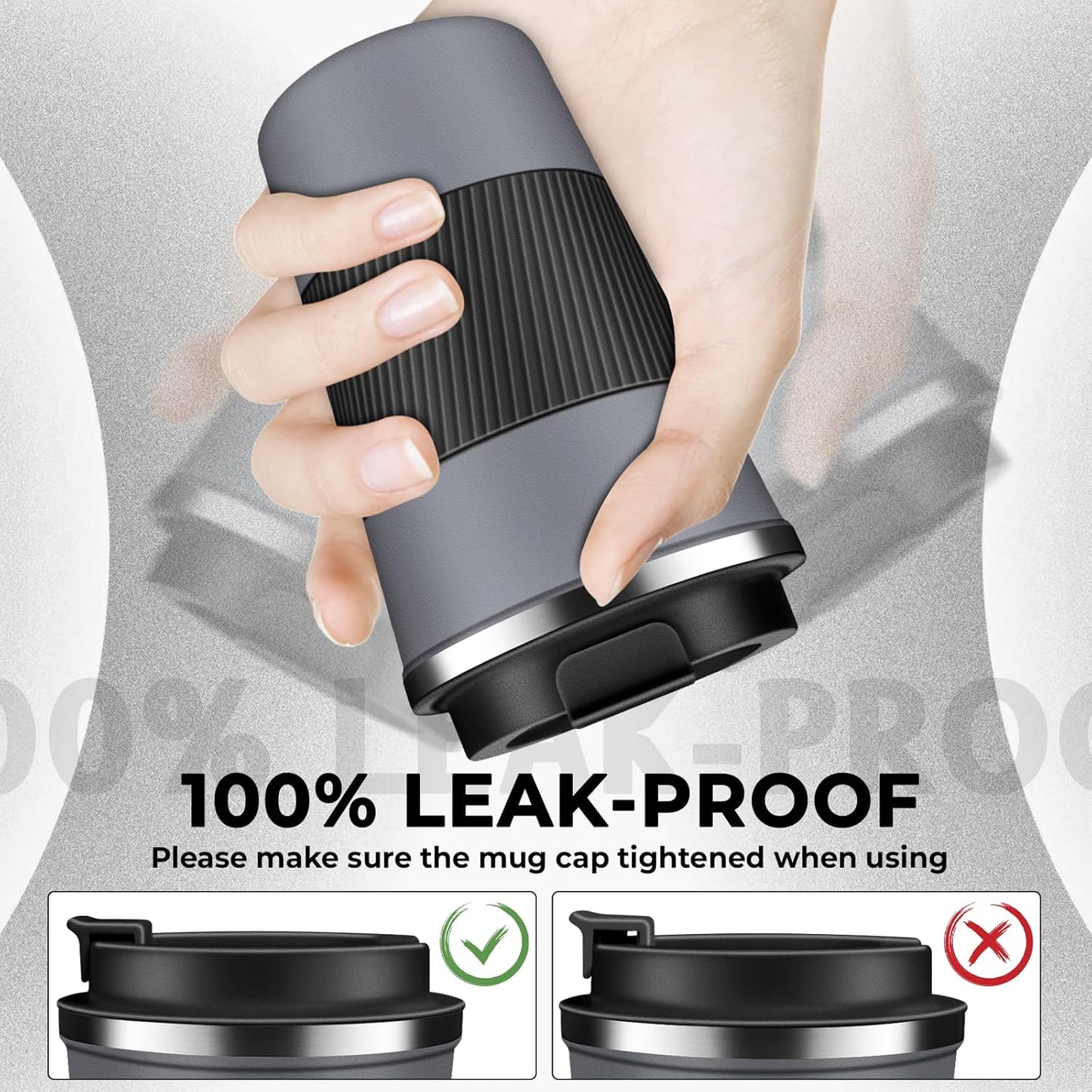 Insulated Coffee Tumbler 17 oz, Stainless Steel Coffee Mug with Lids, Travel Coffee Mug Leak Proof, Double Wall Vacuum Insulated Reusable Iced Coffee Cup, Keep Drinks Hot and Cold (Gray, 17 Ounces)