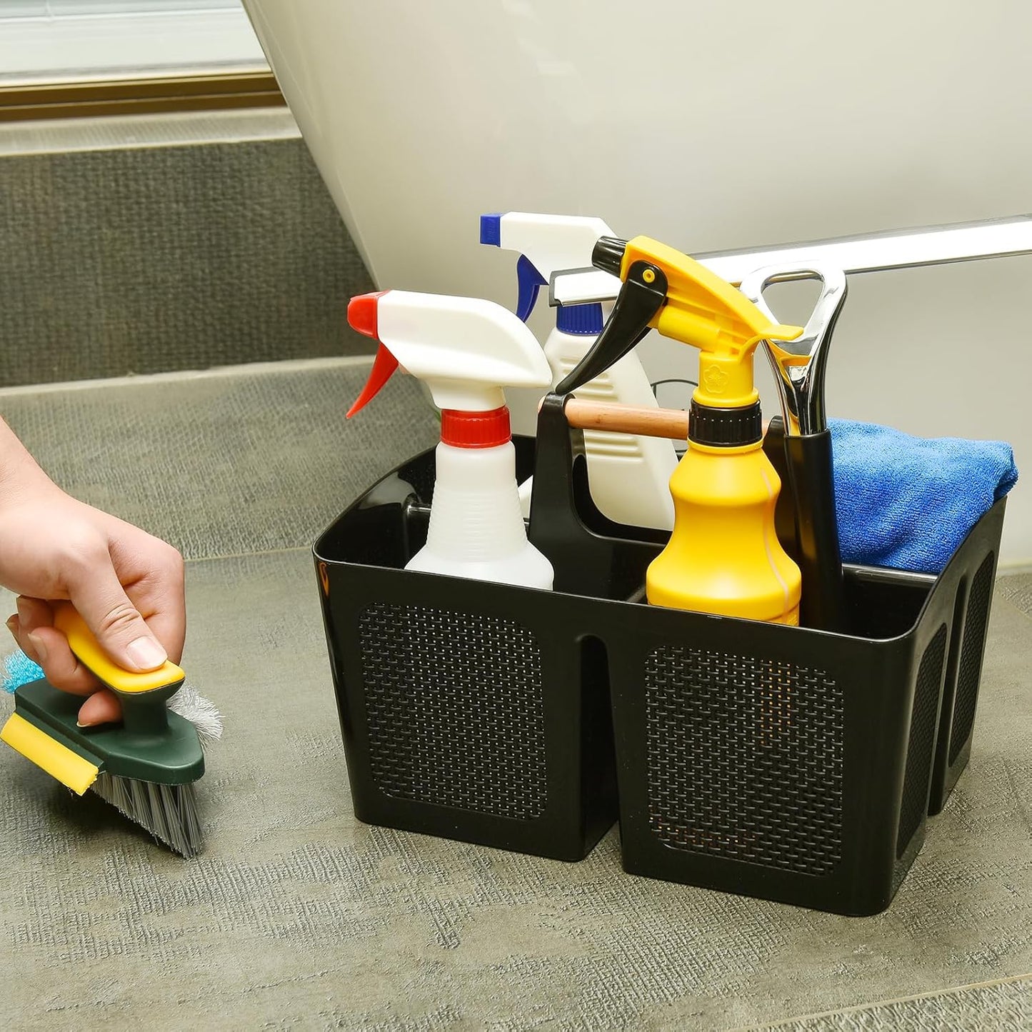 ALINK Portable Shower Caddy Basket with Compartments, Plastic Divided Cleaning Caddy Organizer Storage Tote with Handle for Bathroom, College, Dorm Room Essentials, Light Gray