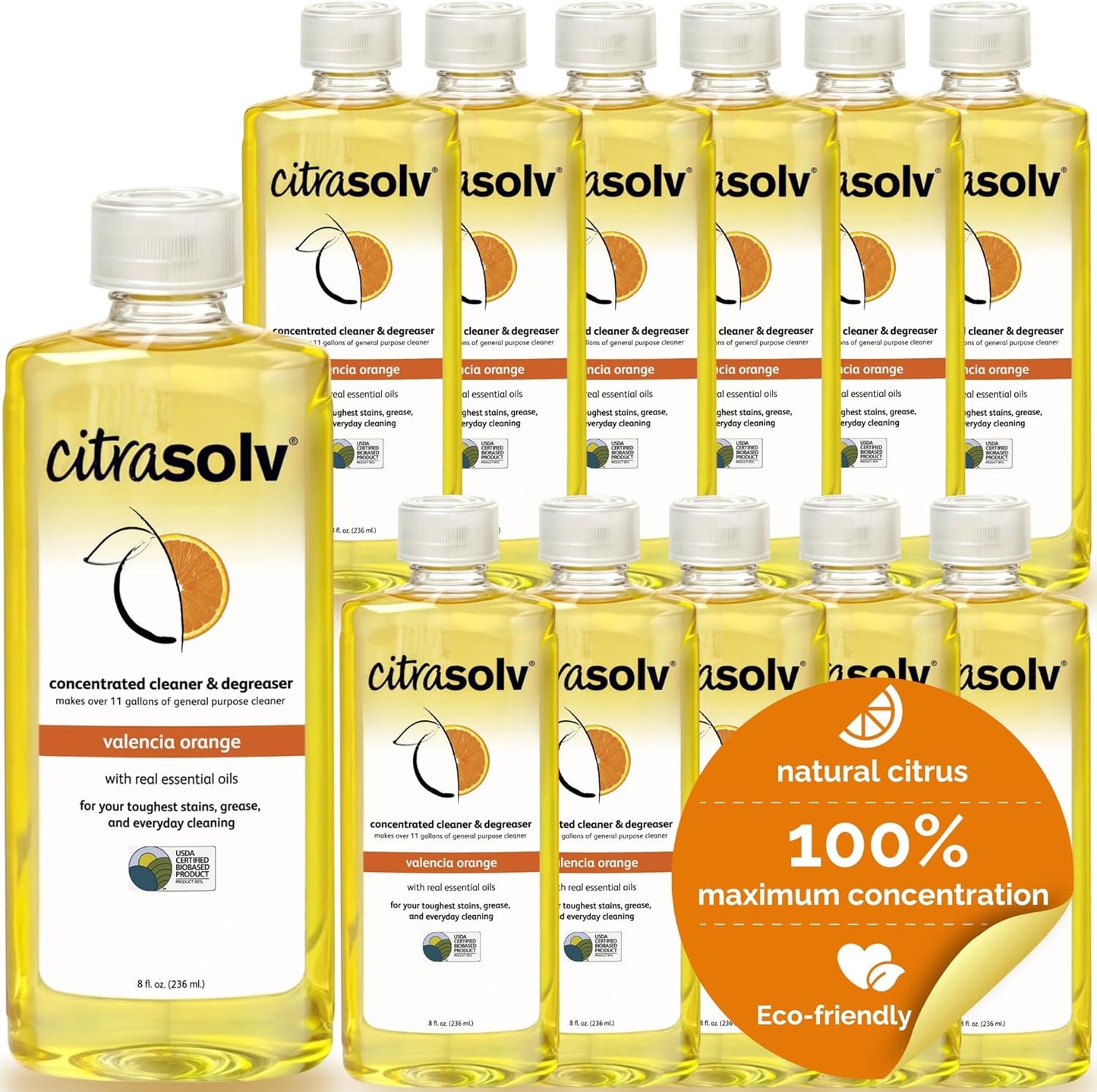 Citra Solv Concentrated Household Cleaner & Degreaser -Valencia Orange Scent 8 fl oz Safe, Effective, and Versatile Cleaning Solution, Natural Ingredients Non Toxic,Biodegradable, Made in USA (12)