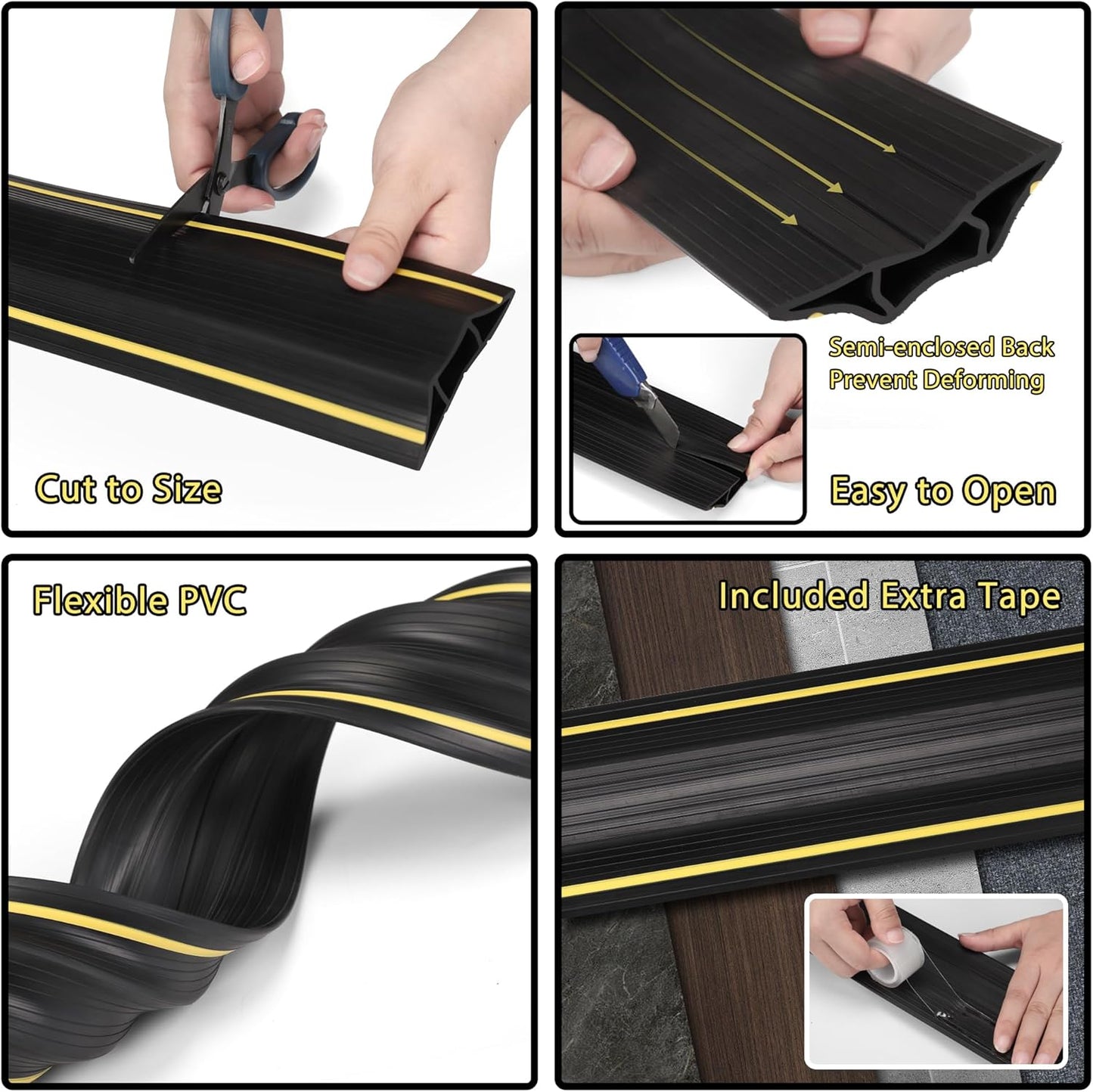 ZhiYo 4ft Cord Covers for Wires on Floor, Large Capacity Cord Hider Floor Wire Covers for Cords, Cable Protector Cable Management Prevent Cable Trips, for Home Office