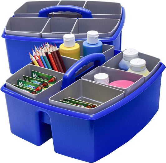 Storex Large Classroom Craft Caddy with Cups, 13 x 11 x 6.575 Inches, Blue, Case of 2 (00985A02C)