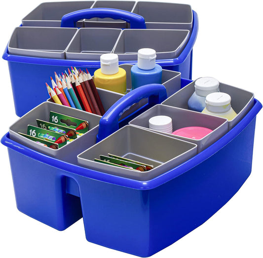 Storex Large Classroom Caddy with Cups, 13 x 11 x 6.575 Inches, Blue, Case of 2 (00985U02C)