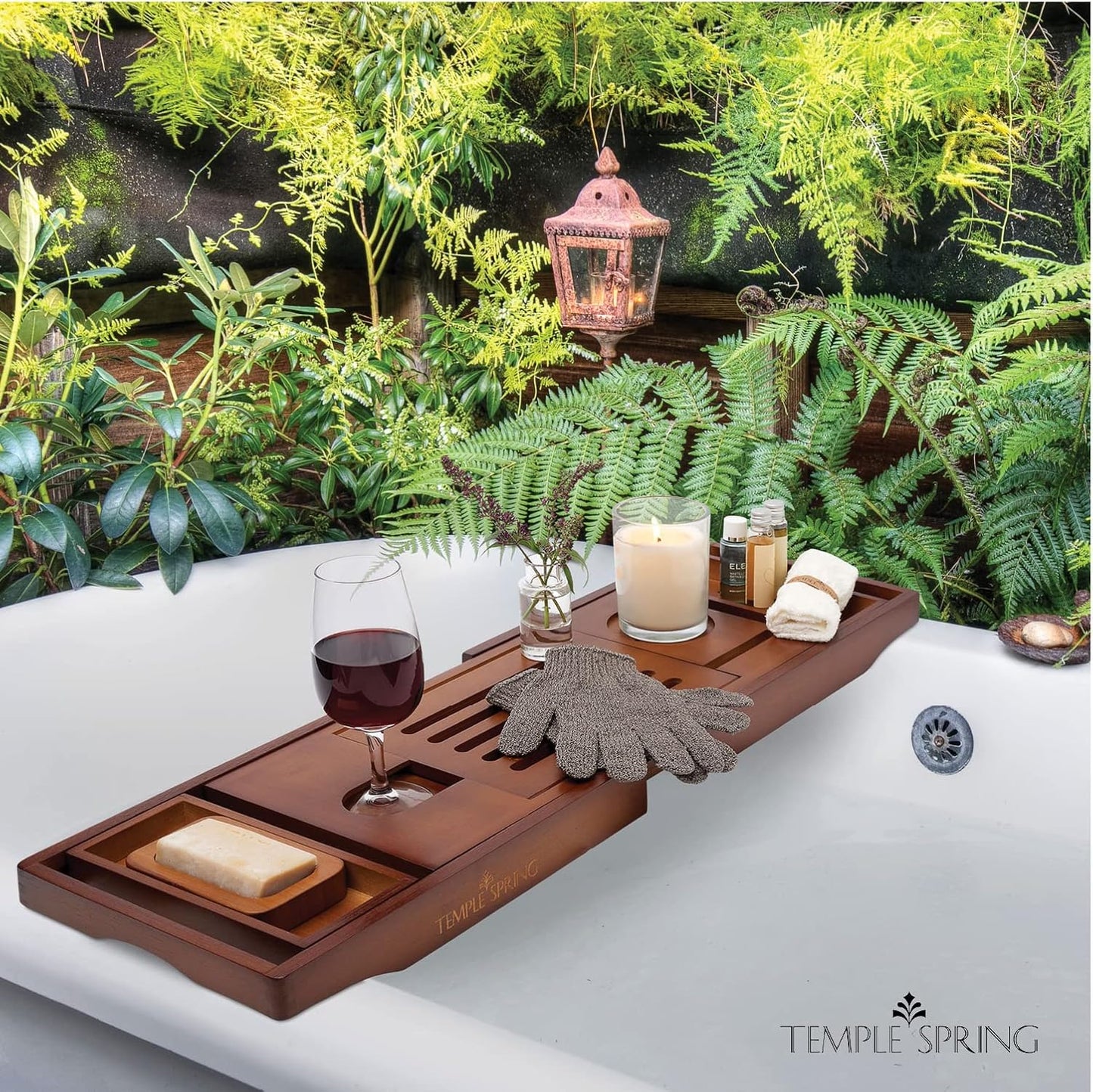 Temple Spring Wooden Bathtub Tray, Bamboo Bathroom Accessories, Bath Tray for Tub, at Home Spa Essentials, Board for Tub Table, Bath Caddy for Bathtub Accessories & Bathroom Essentials – Wood Brown