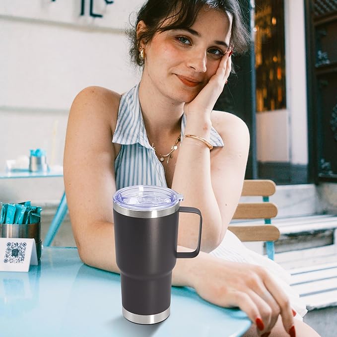 20 oz Tumbler with Handle and Lid, Stainless Steel Tumbler Insulated Travel Coffee Mug, Spill Proof Double Wall Vacuum Tumbler Cup Keep Drink Hot & Cold, Grey, 6 Pack