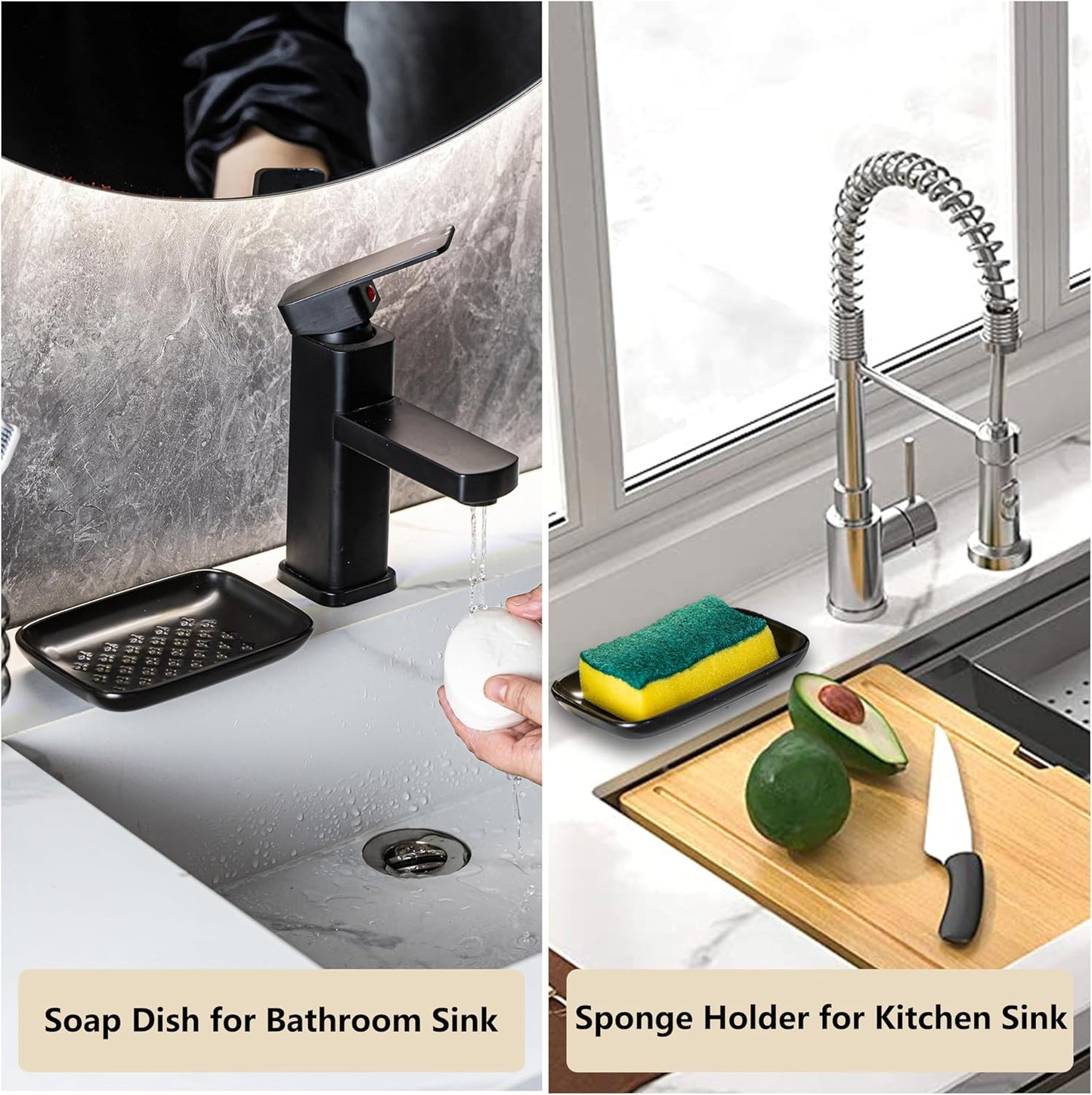 Gomakren Soap Dish, Shower Soap Holder, Ceramic Soap Dishes for Bar Soap Sponge Shampoo, Christmas Soap Saver Tray for Bathroom Kitchen Sink Counter, 5.5 Inch, Black