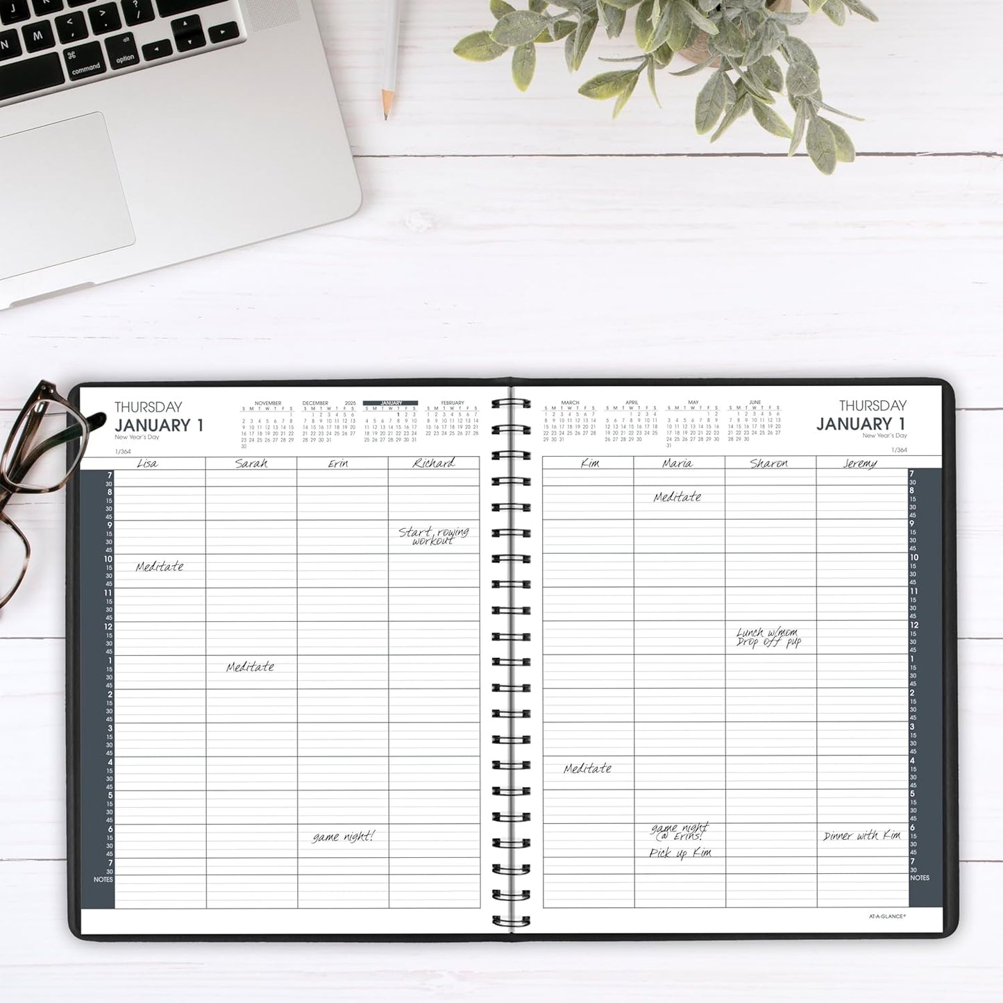 AT-A-GLANCE 2026 Appointment Book Planner, Daily, 8-1/2" x 11", Large, Eight Person Group, Two-Volume Set, Black (702120526)