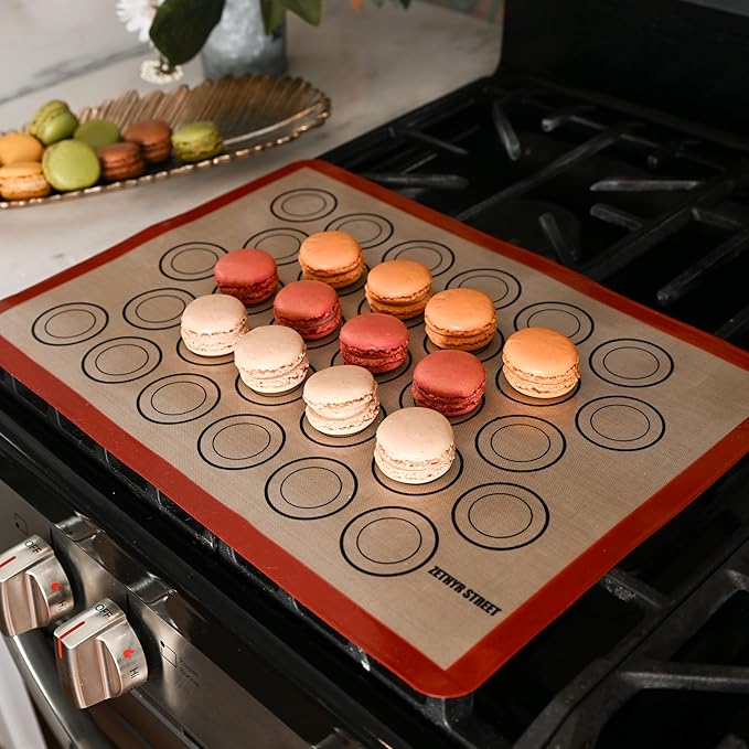 Macaron Silicone Baking Mats - Set of 10 - Full Size - 16.5 x 24, Non-Stick Macaron Mat for Perfect Baking - Dishwasher & Oven Safe, Ideal for Macarons, Cookies, Bread, Red Border