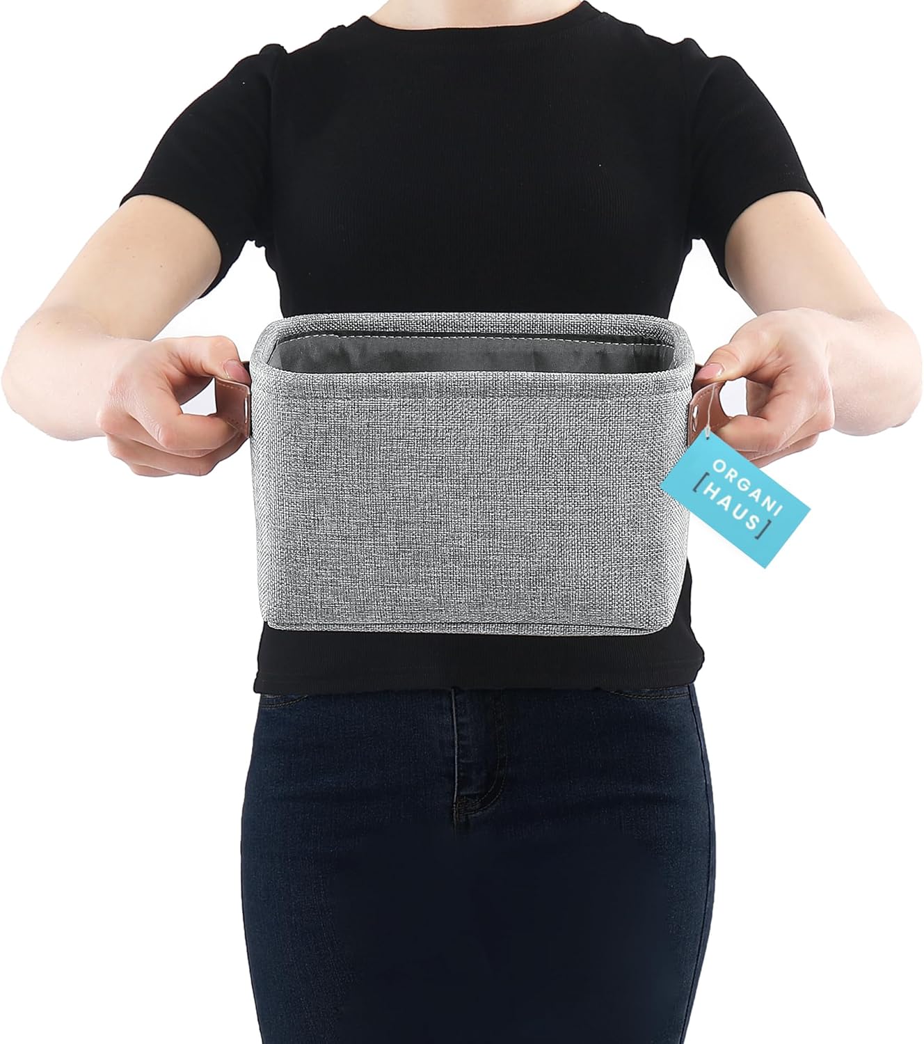 OrganiHaus Baby Fabric Storage Baskets for Shelves 6 Pack, 9x7in Closet Storage Bins for Shelves, Cloth Baskets for Organizing, Linen Closet Organizers, Fabric Basket, Gray Basket