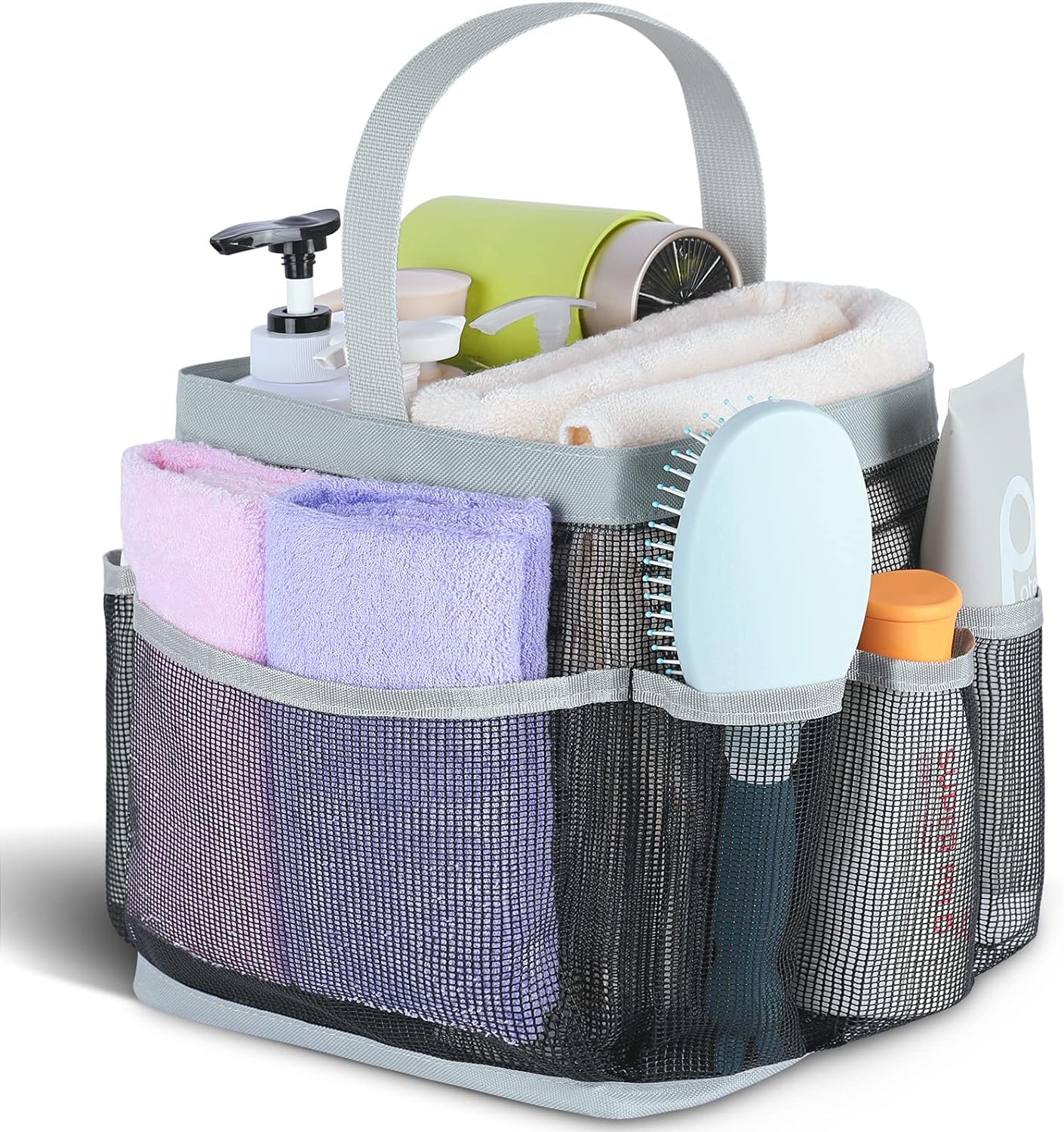 EUDELE Mesh Shower Caddy Portable for College Dorm Room Essentials with 8-Pocket Large Capacity for Beach,Swimming,Gym-Grey