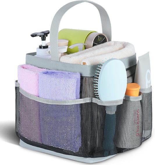 EUDELE Mesh Shower Caddy Portable for College Dorm Room Essentials with 8-Pocket Large Capacity for Beach,Swimming,Gym-Grey