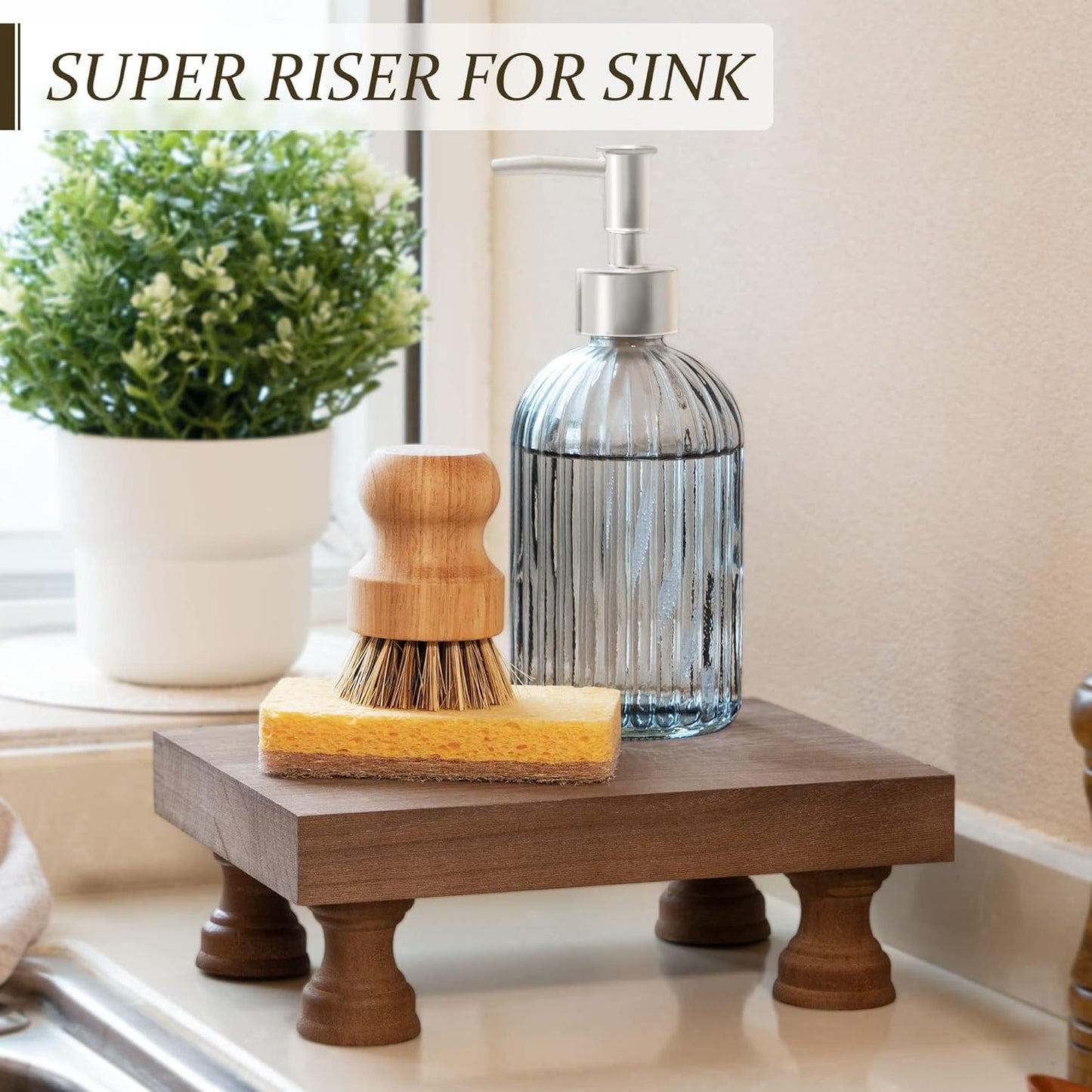 EOSAHR Decorative Wood Riser for Room Decor : Modern Farmhouse Pedestal Stand For Display Your Home Decoration and Soap Stand - Retro Wooden Tray for Bathroom and Kitchen Counter Decor (Rustic Brown)