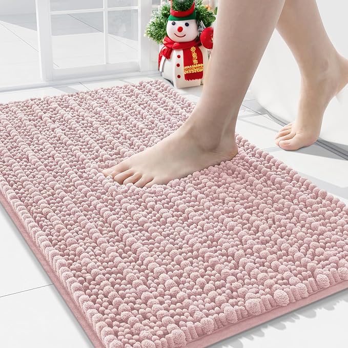 Arotive Luxury Chenille Bathroom Rug Mat, Extra Soft Thick Absorbent Shaggy Bath Rugs, Non-Slip Machine Wash Dry, Plush Bath Mats for Bathroom, Shower and Tub, 36x24, Dirty Pink