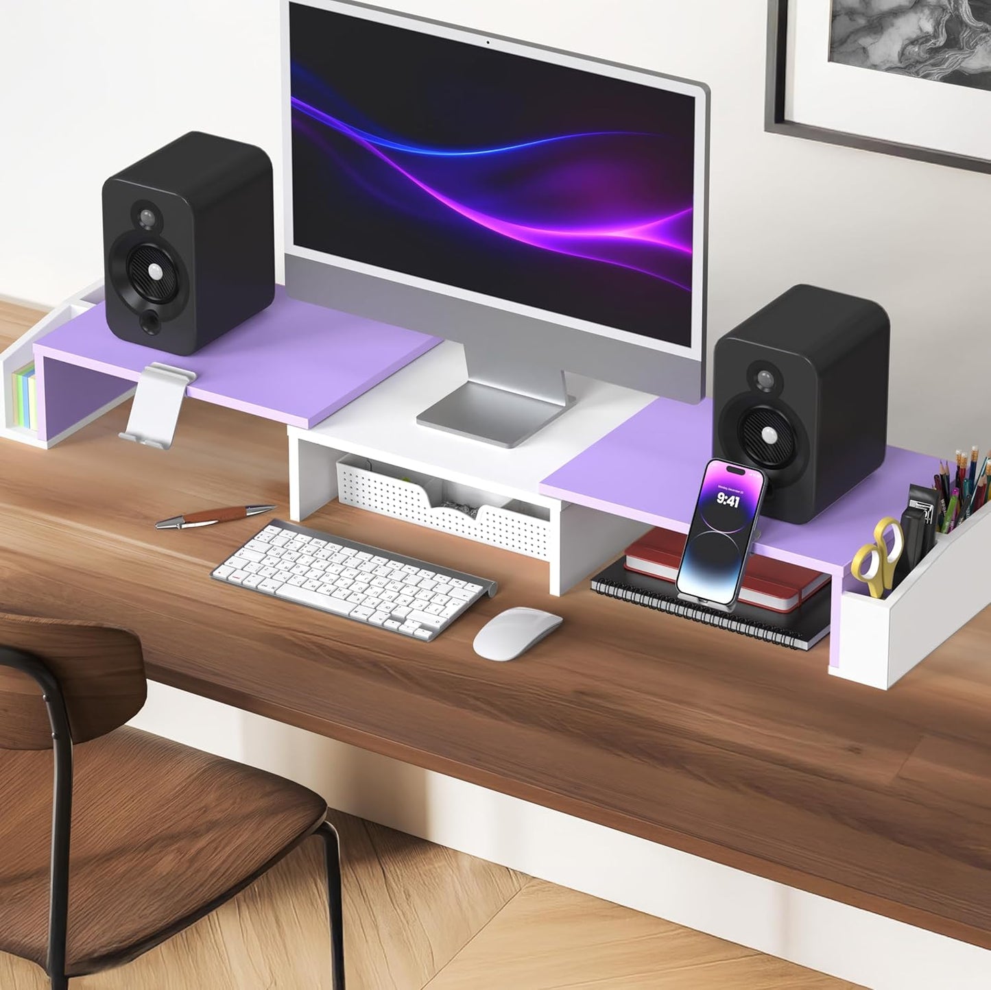 Simple Houseware Desk Dual Monitor Stand Riser with Drawer, Purple