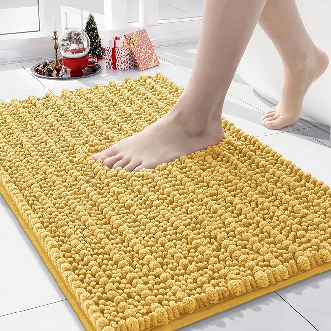 Arotive Luxury Chenille Bathroom Rug Mat, Extra Soft Thick Absorbent Shaggy Bath Rugs, Non-Slip Machine Wash Dry, Plush Bath Mats for Bathroom, Shower and Tub, 24x16, Yellow