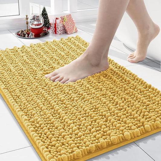 Arotive Luxury Chenille Bathroom Rug Mat, Extra Soft Thick Absorbent Shaggy Bath Rugs, Non-Slip Machine Wash Dry, Plush Bath Mats for Bathroom, Shower and Tub, 30x17, Yellow