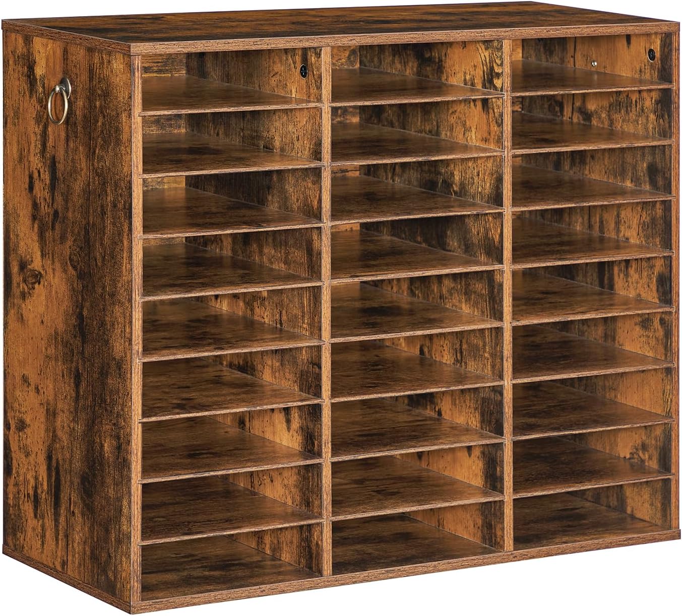 HOOBRO Literature Organizer, 27 Compartments Wooden Mail Organizer, Countertop Literature Sorter with Adjustable Shelves for Home, Office, School, Student Mailbox for Classroom, Rustic Brown FG27WF01