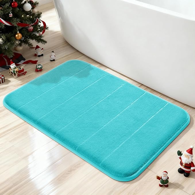 Yimobra Memory Foam Bath Mat, Super Soft Absorbent Bathroom Rug Non Slip, Quick Dry, Machine Washable Floor Carpet for Tub Shower, Home Decor Accessories, 24x17, Lake Blue