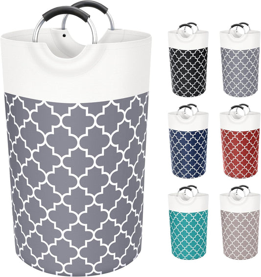 Large Laundry Basket Laundry Hamper Bag Washing Bin Clothes Bag Collapsible Tall With Handles Waterproof Travel Bathroom College Essentials Storage For College Dorm, Family (Grey)82L