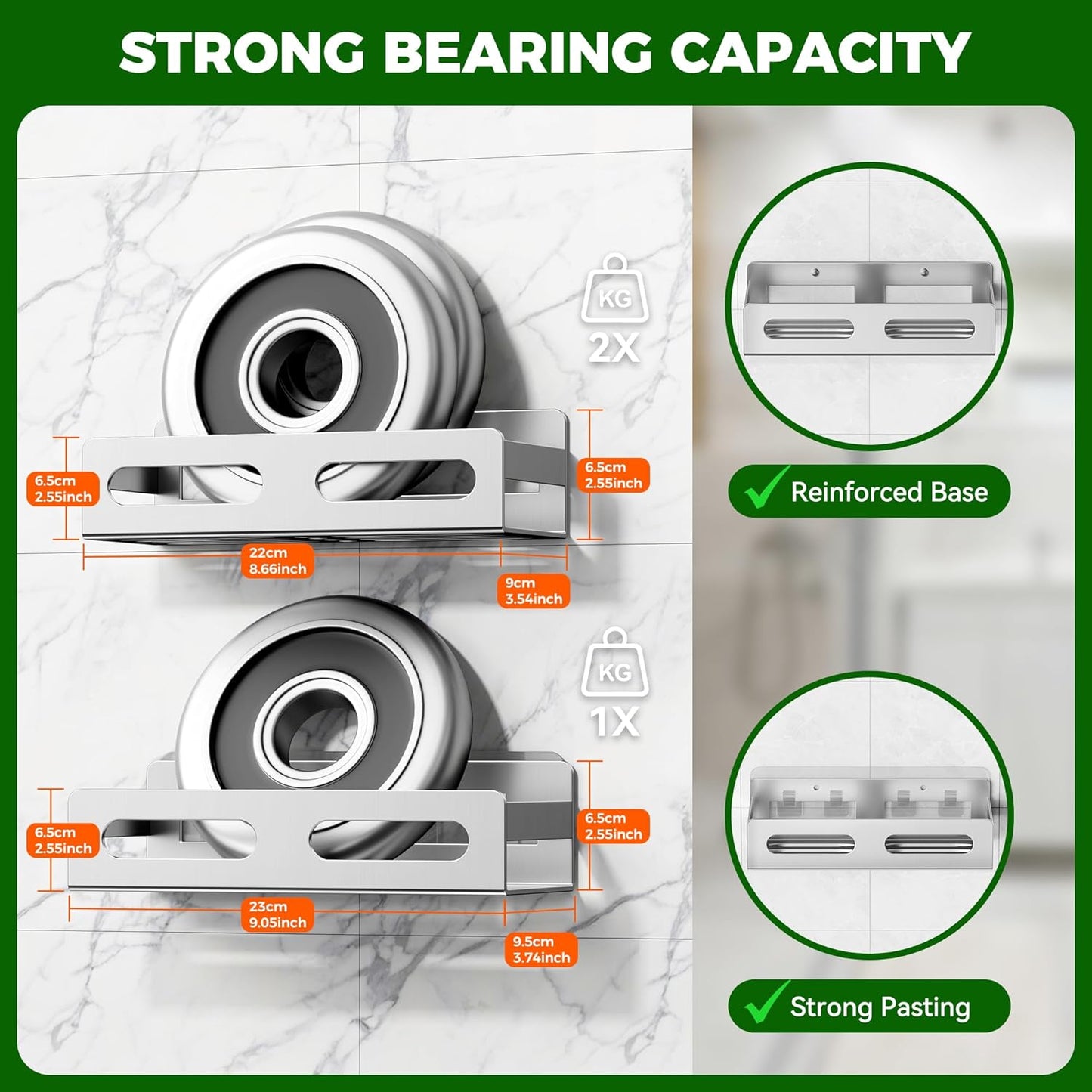 SUS 304 Stainless Steel Shower Caddy,Thickened,Strong and Large Capacity No Rust Shower Organizer,No Drilling/Sleek Bathroom Shower Shelves for Bathroom Storage,Kitchen,Living Room (Silver)