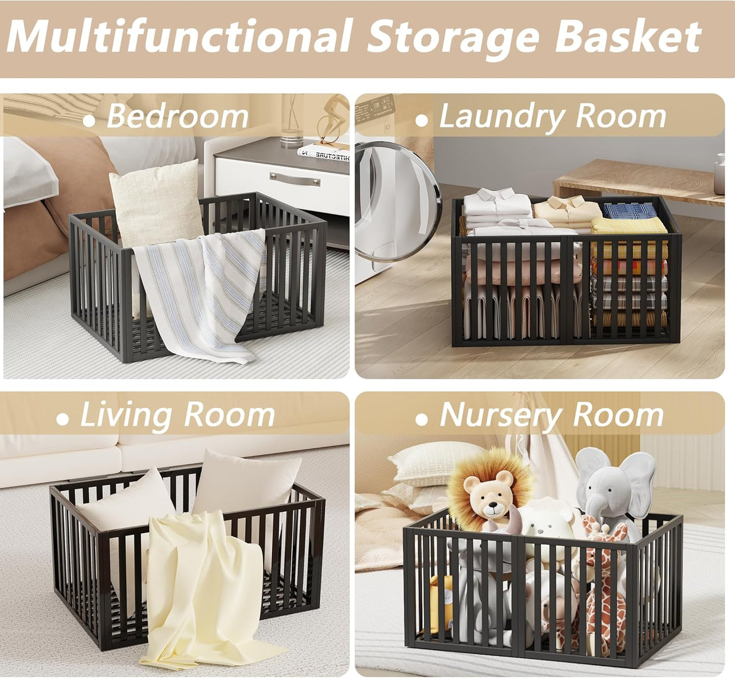 90 L Large Storage Bins, 2 Pack Clothes Storage Bins Foldable Closet Organizers Storage Containers for Clothing, Blanket, Comforters, Bed Sheets, Pillows and Toys(Black Tall (25"×16"x12"))