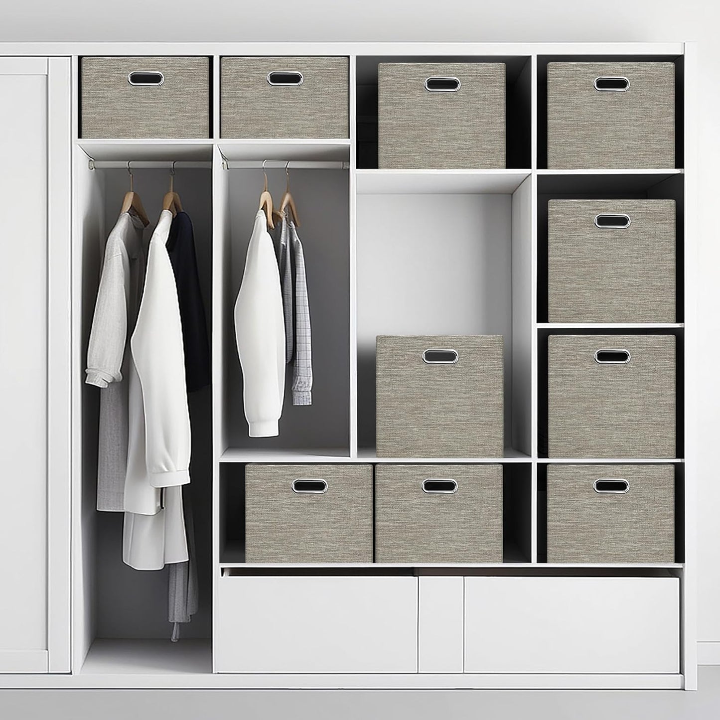 Posprica Closet Storage Bins, 4 Pack Closet Shelf Organizers, Linen Fabric Decorative Storage Baskets for Organizing, Foldable Storage Box for Clothes, Toy, 15x10.5x8.25 Inch-Coffee