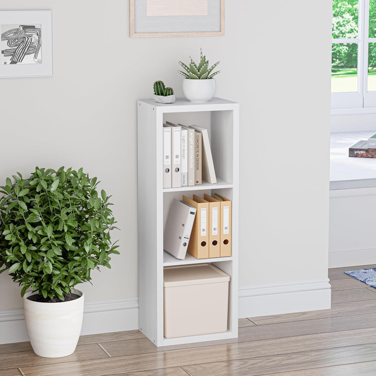 Cube Storage Organizer Bookcase, 3 Tier Decorative 11 inch Open Back Cubical Shelf with Thickened Border, Display Bookshelf for Living Room, Home Office, Sturdy Room (White, 3 Cube)