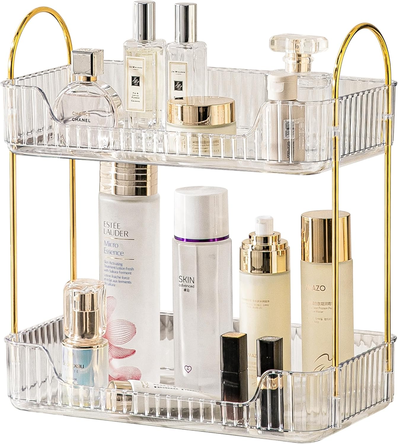 2 Tier Bathroom Organizer Countertop Makeup Perfume Tray Skincare Organizer for Bathroom Dresser Vanity (White)