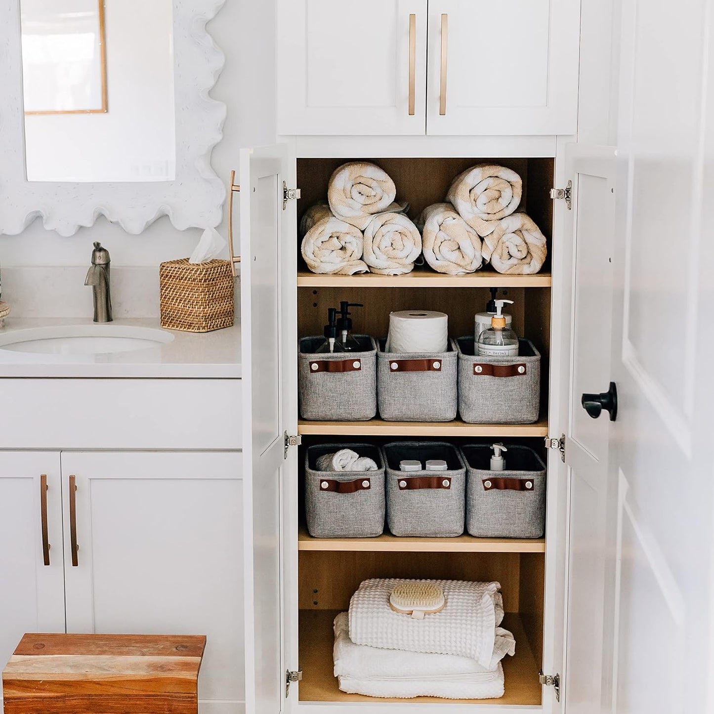 OrganiHaus Baby Fabric Storage Baskets for Shelves 6 Pack, 9x7in Closet Storage Bins for Shelves, Cloth Baskets for Organizing, Linen Closet Organizers, Fabric Basket, Gray Basket