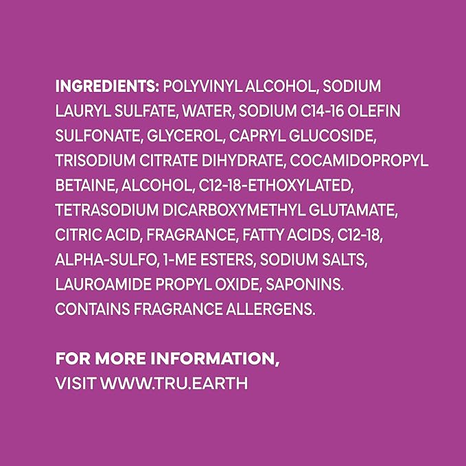 Tru Earth Compact Dry Laundry Detergent - Up to 64 Loads (32 Sheets) - Paraben-Free - Original Eco-Strip Liquidless Detergent, Travel Sheets - Lilac Breeze | Packaging May Vary