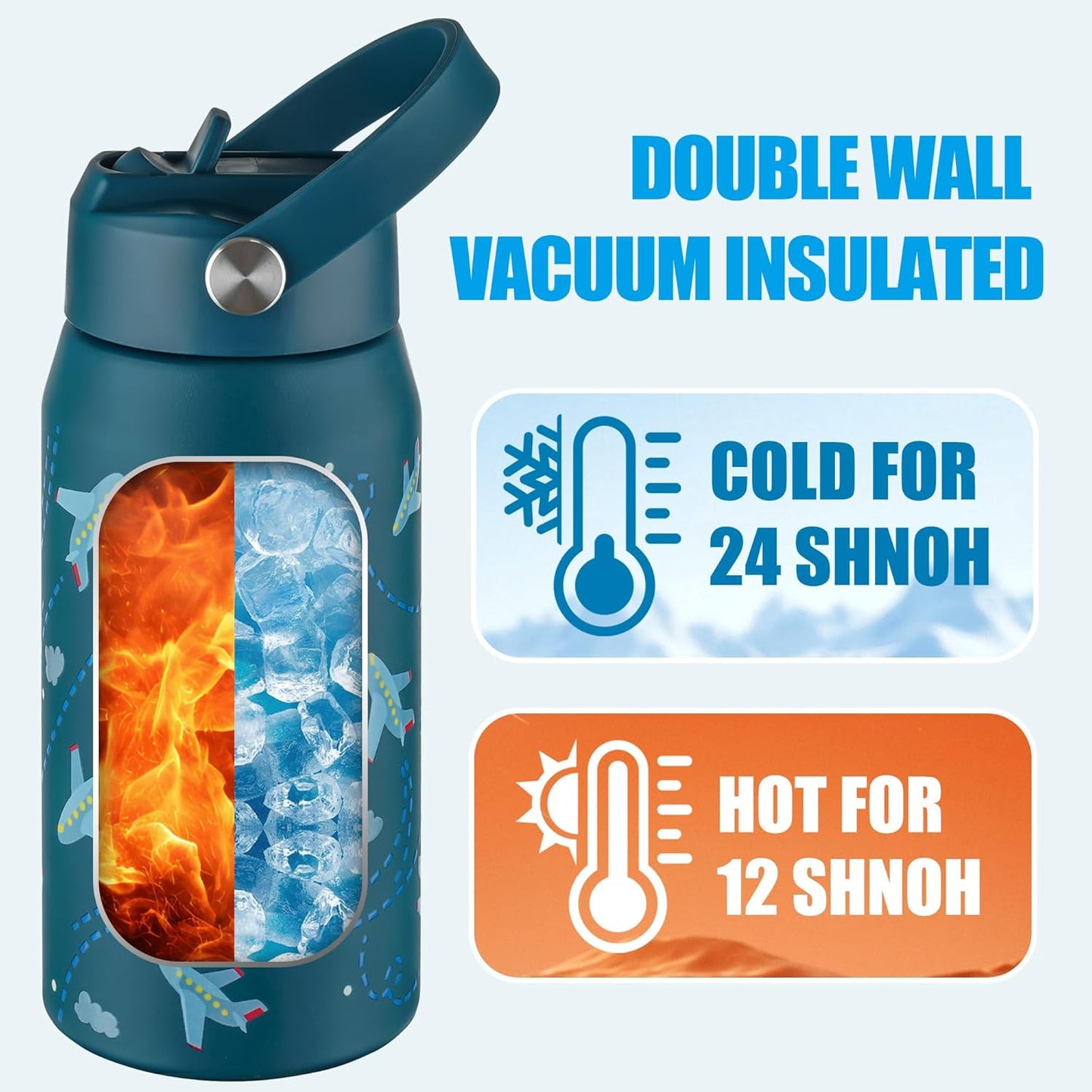 OLDLEY kids Water Bottle - 18oz Insulated Stainless Steel - Wide Straw Lid, Non Spill, Leakproof, Kids Water Bottle for School,Airplane