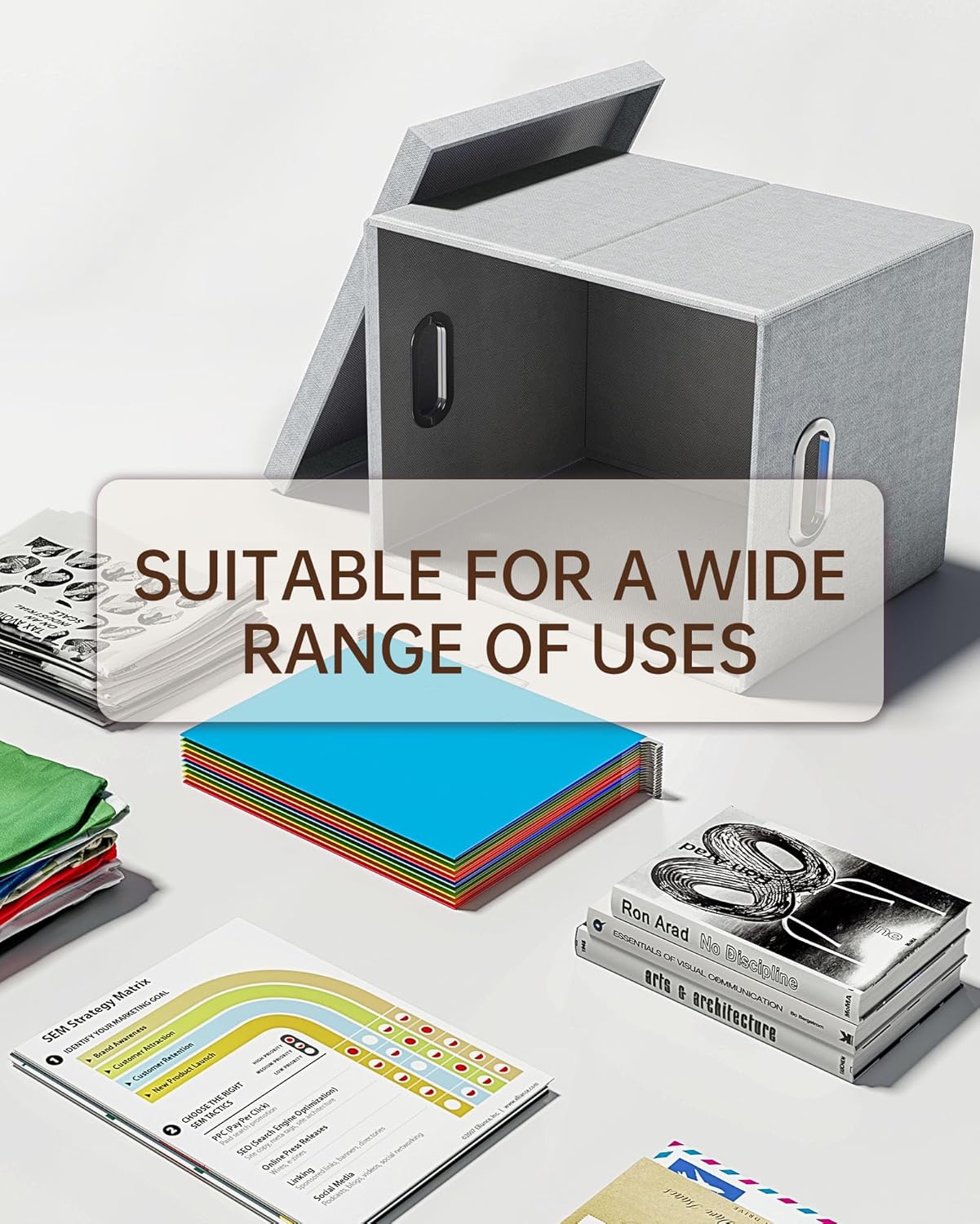 Oterri 2 Pack File Storage Organizer, Filing Box, Portable File Box with Lid, Fit for Letter/Legal File Folder Storage, Document Organizer, Gray-White