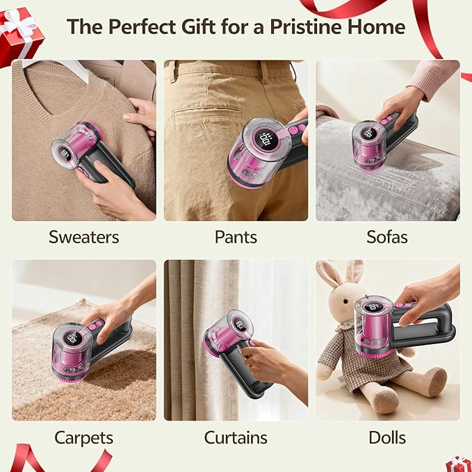 Rechargeable Fabric Shaver, 2-in-1 Lint Remover for Clothing, Furniture, Sweater with 6-Blade, 200ml Container, LED Display, 2000mAh USB-C, 3-Speed Lint Shaver Eliminates Fuzz & Pilling